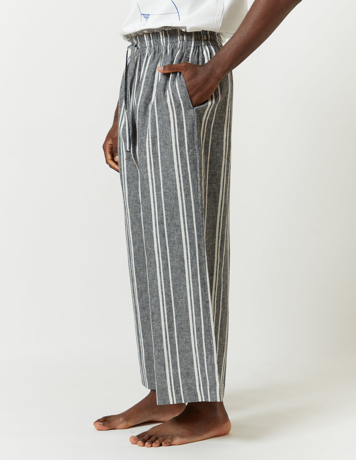 Washable Drawstring Pants grey x white stripe