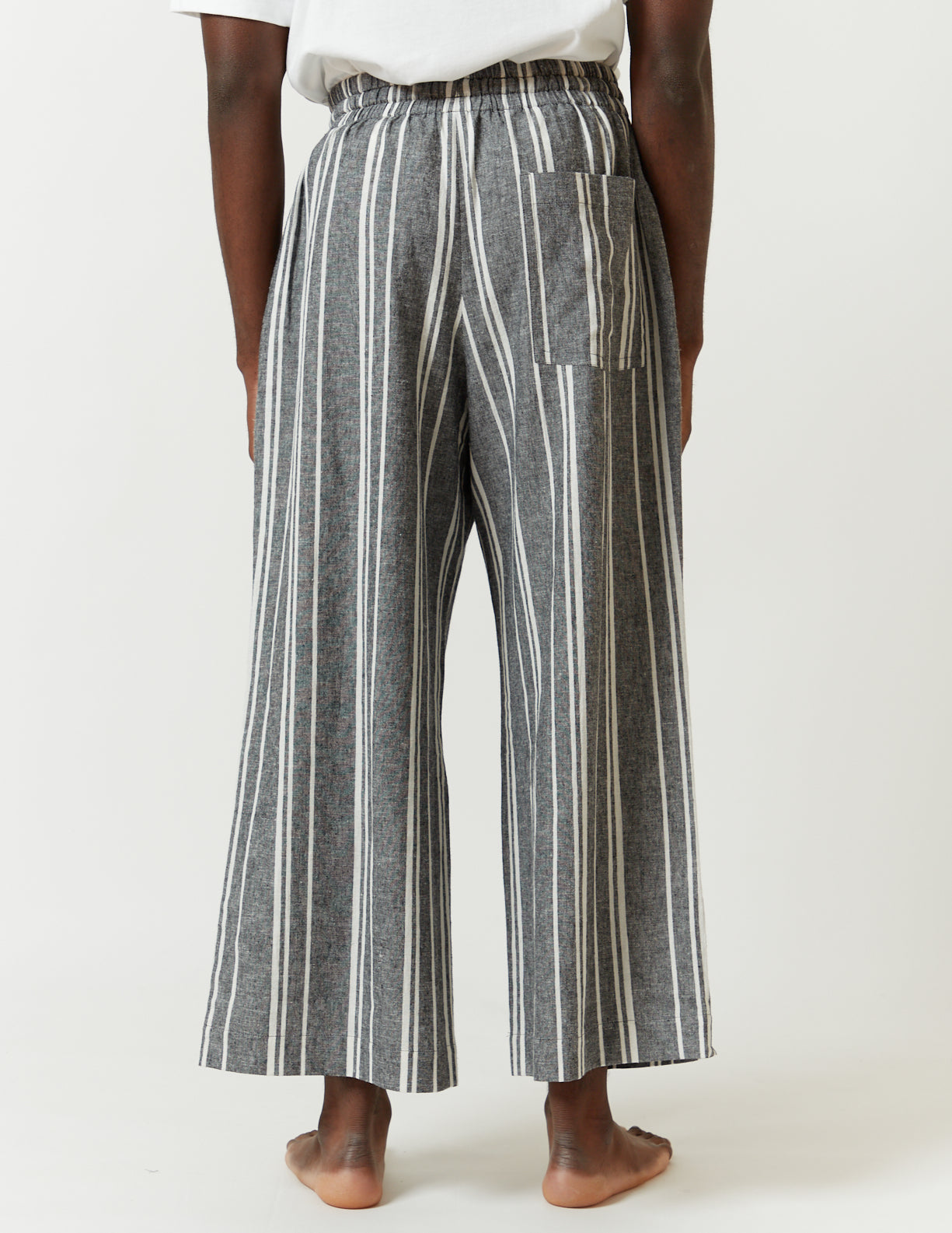 Washable Drawstring Pants grey x white stripe