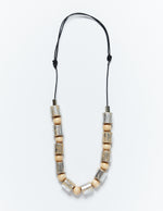 Painted Wood Beads x Metal Necklace -silver x natural-
