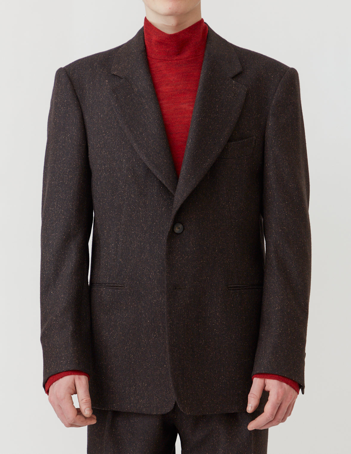 FISH-MOUTH-LAPEL JACKET mix brown herringbone