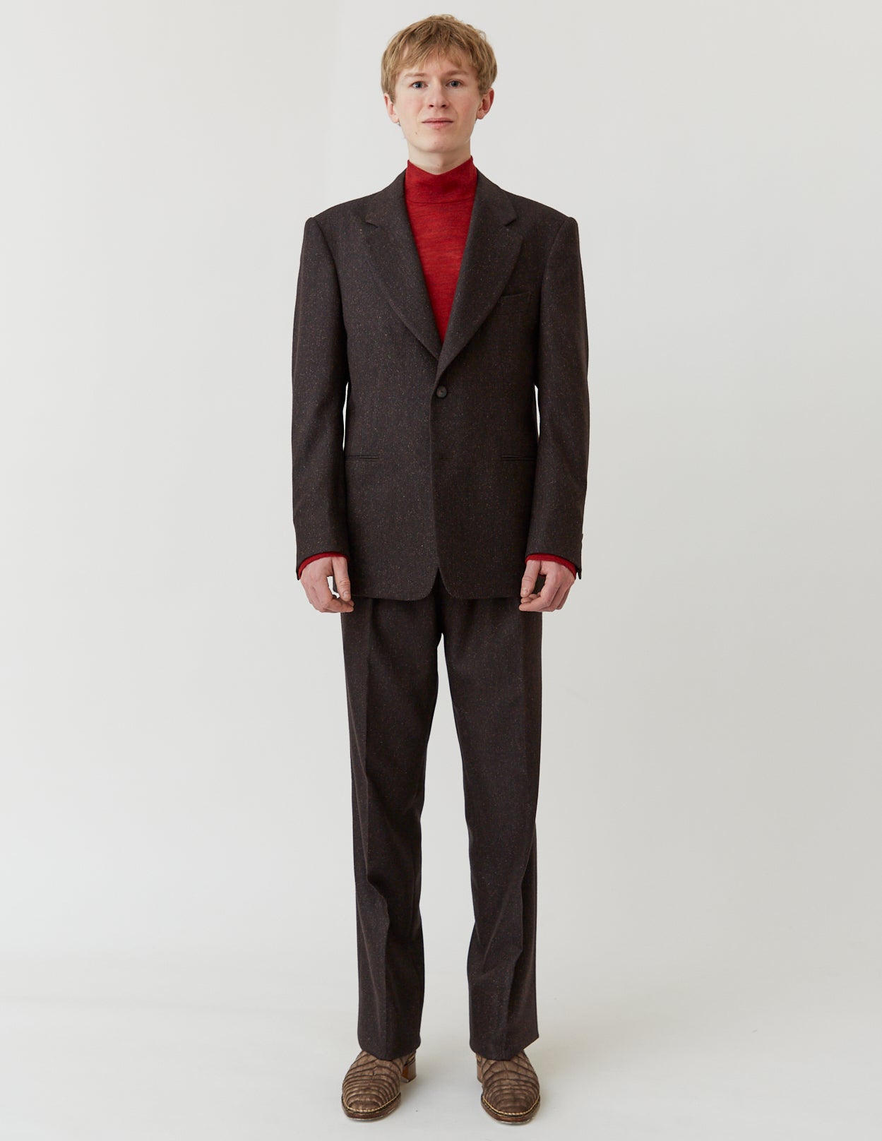 FISH-MOUTH-LAPEL JACKET mix brown herringbone