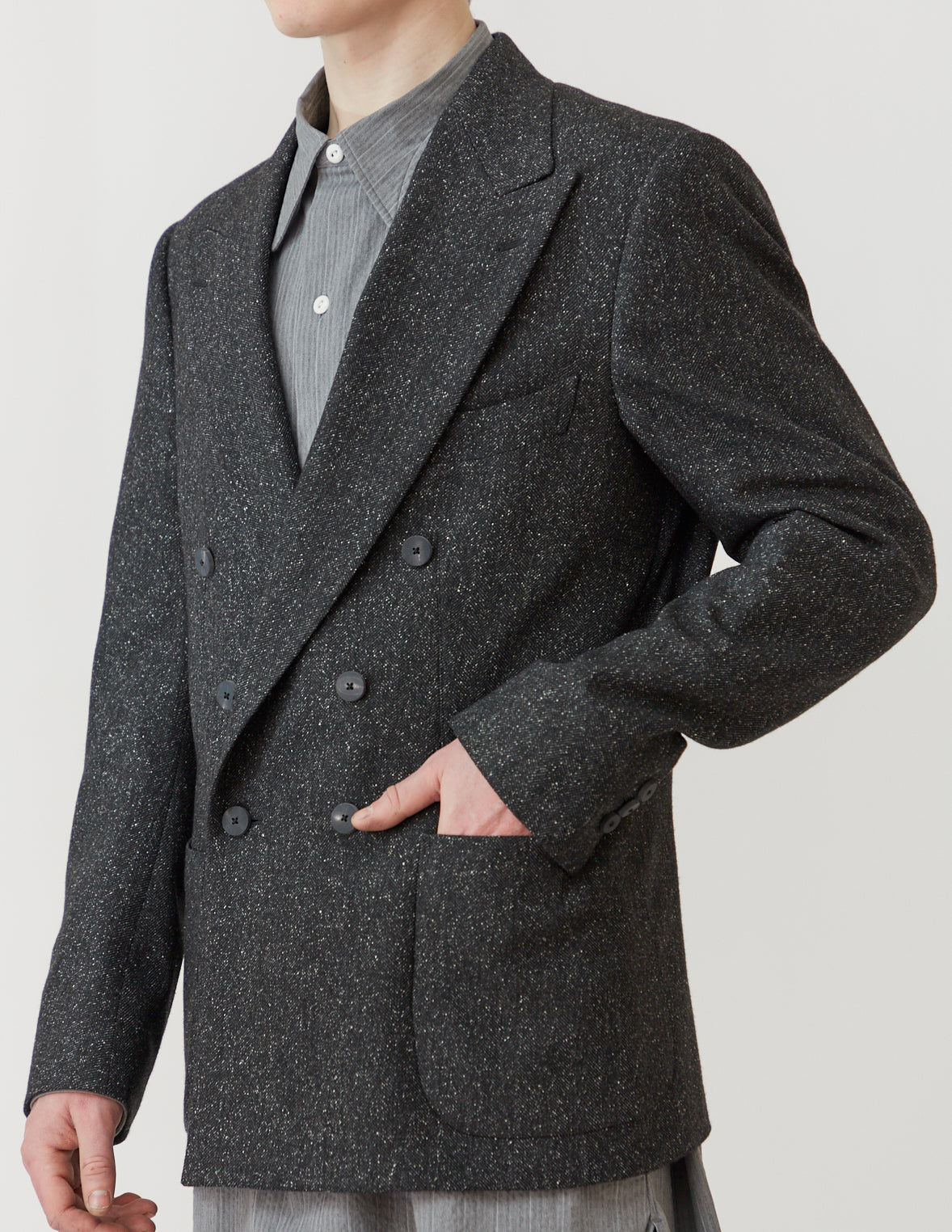 6B DOUBLE-BREASTED TAILORED JACKET mix grey herringbone