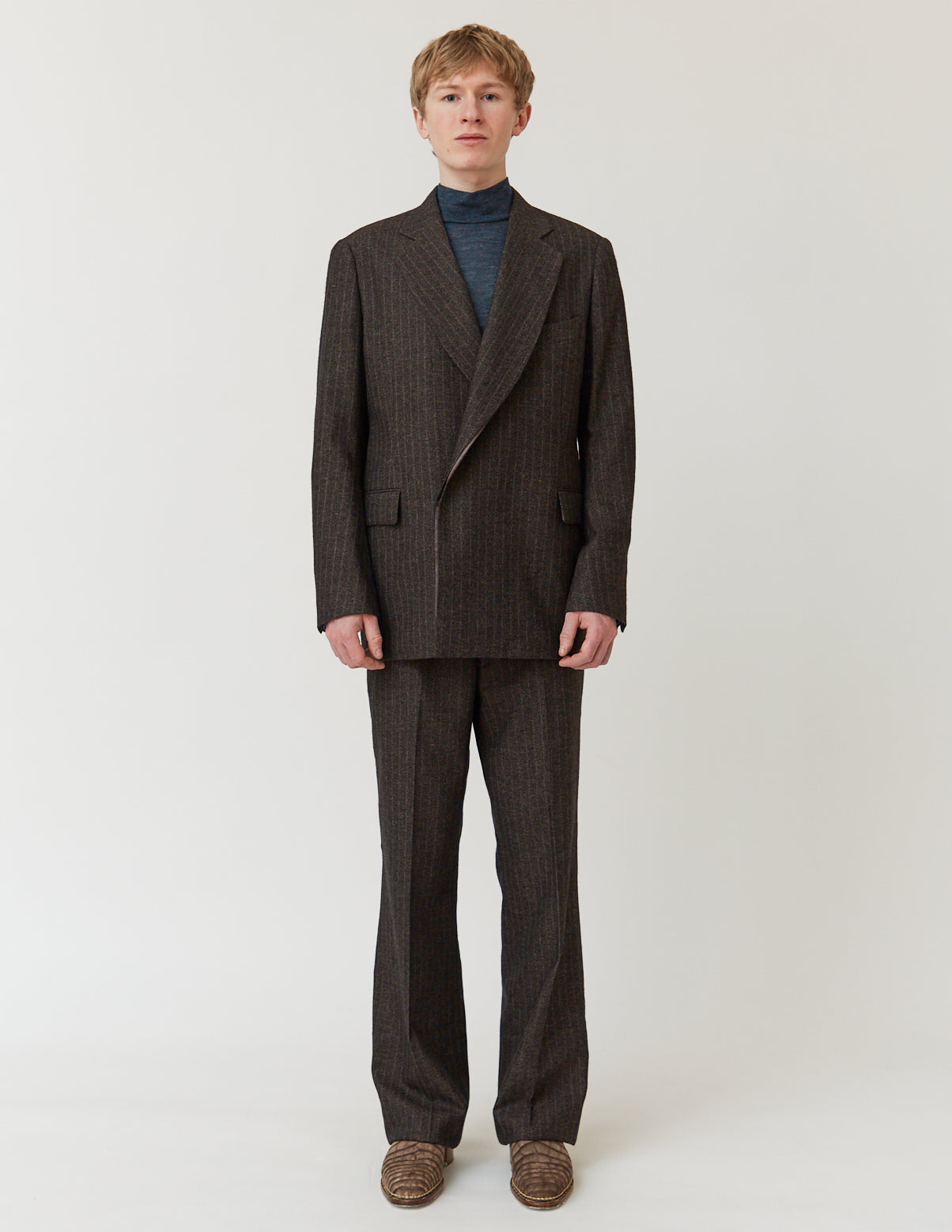 FLY FRONT DOUBLE JACKET mix brown stripe