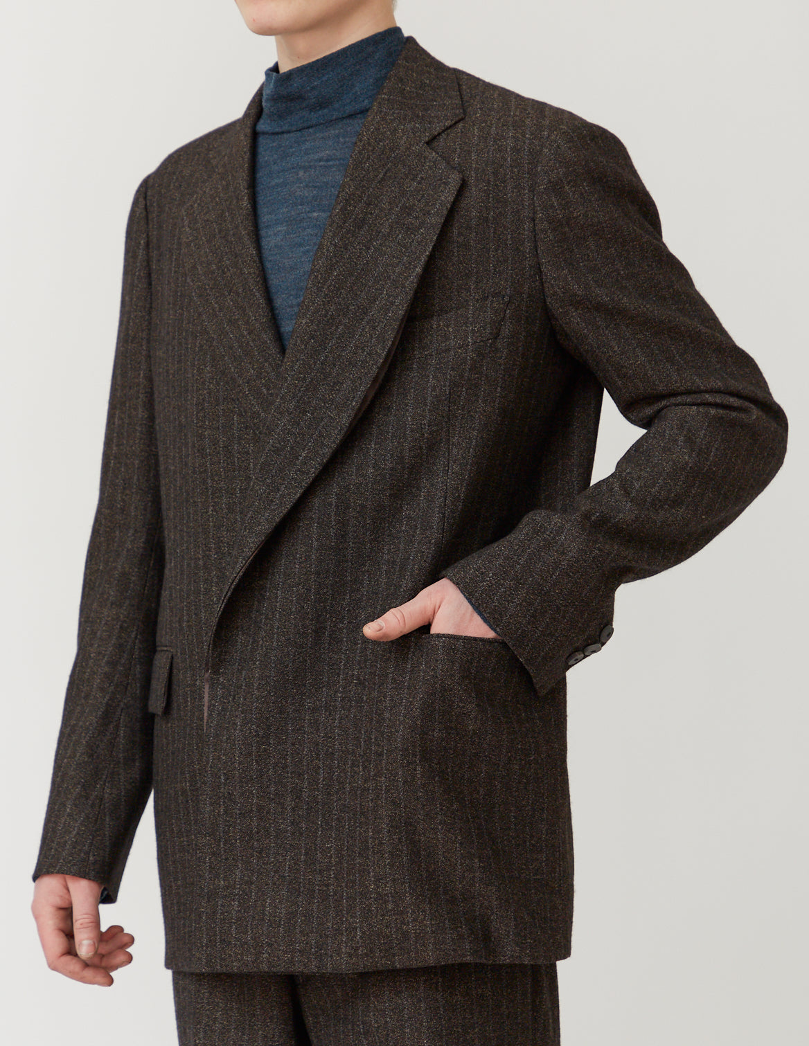 FLY FRONT DOUBLE JACKET mix brown stripe
