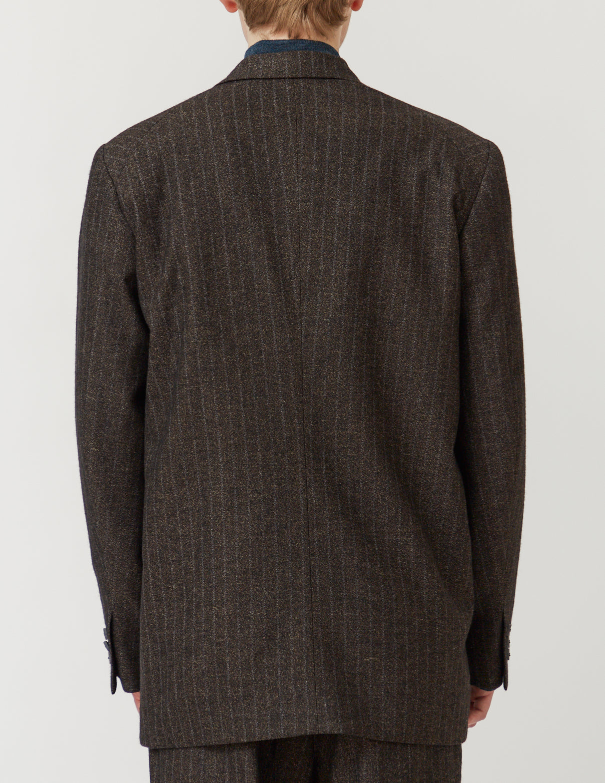 FLY FRONT DOUBLE JACKET mix brown stripe