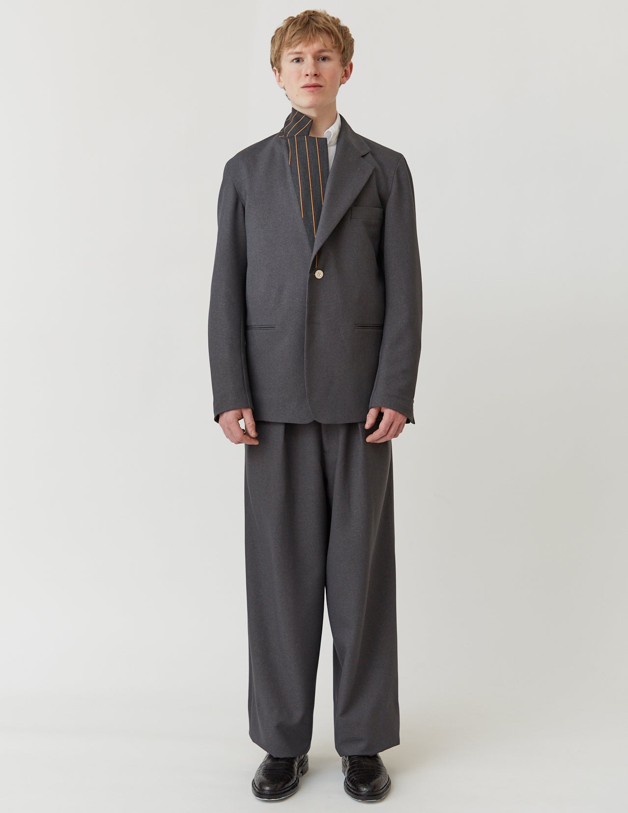 S2B JACKET grey georgette x school stripe lapel&collar