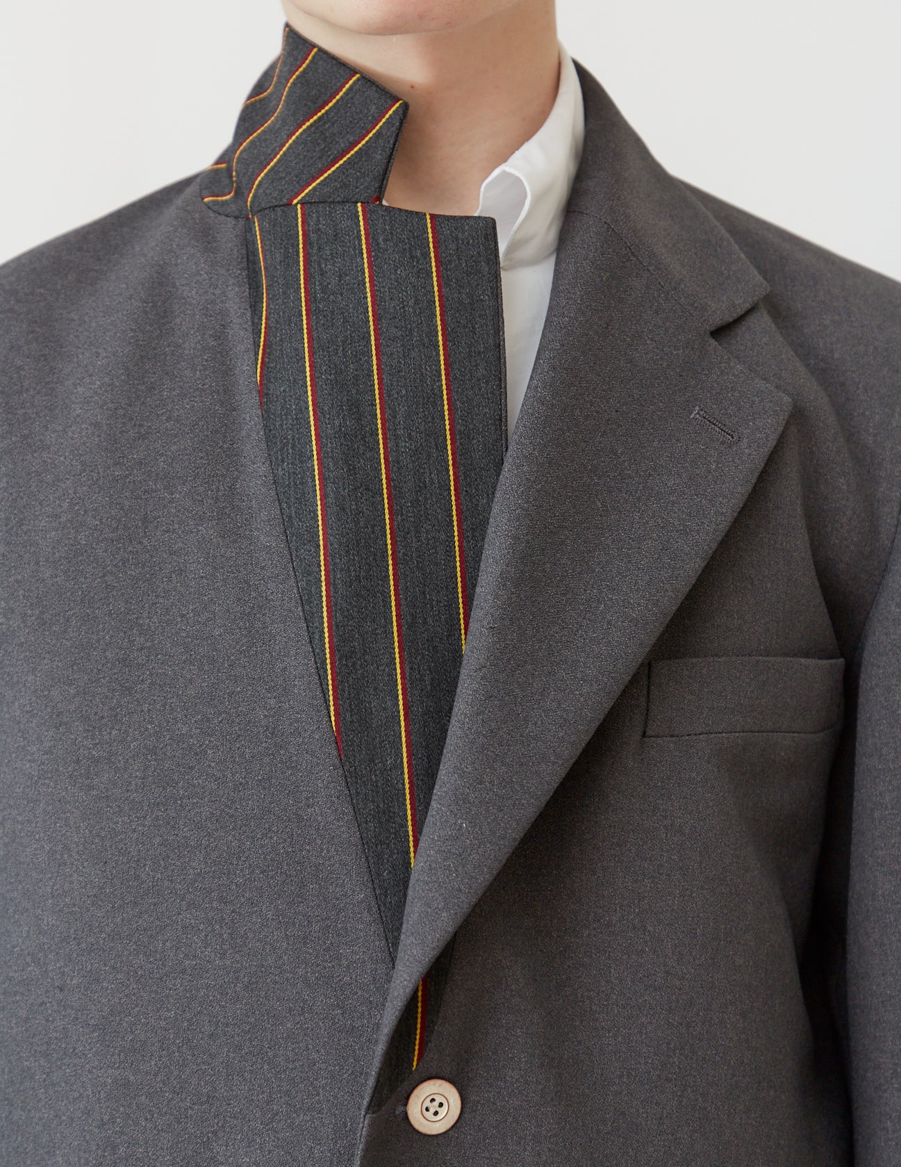 S2B JACKET grey georgette x school stripe lapel&collar