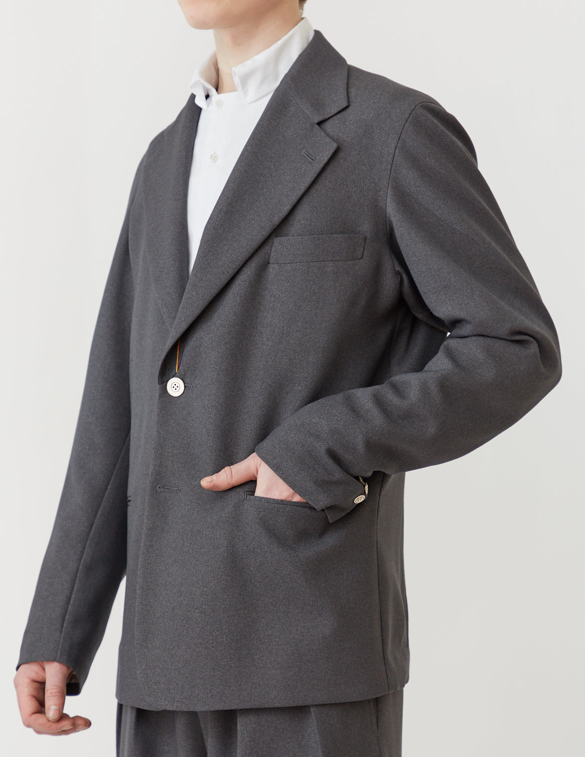S2B JACKET grey georgette x school stripe lapel&collar