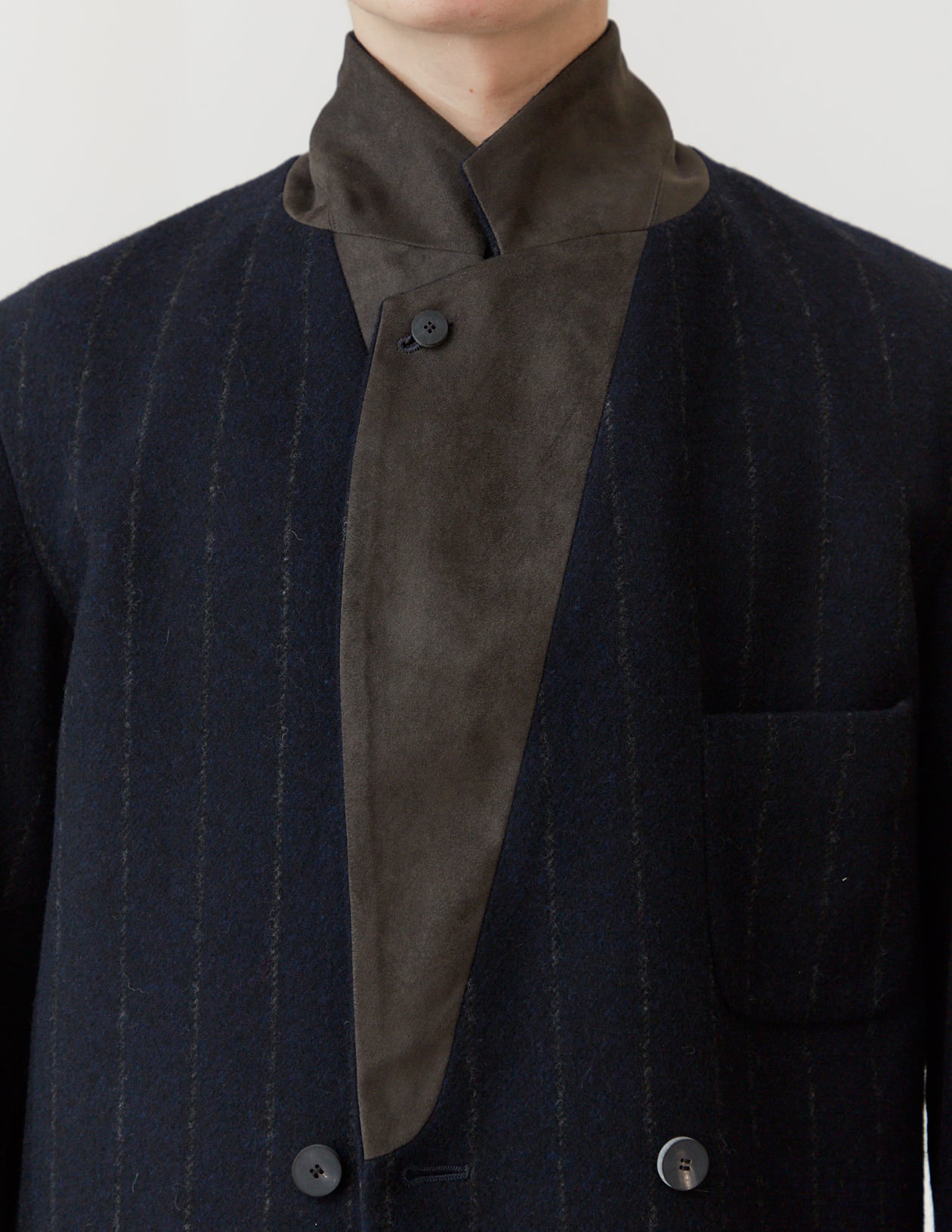 DOUBLE 4-BUTTON JACKET grey suede lapel&collar