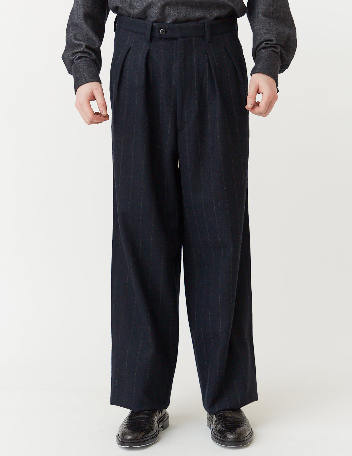 TUCKED WIDE PANTS navy x stripe