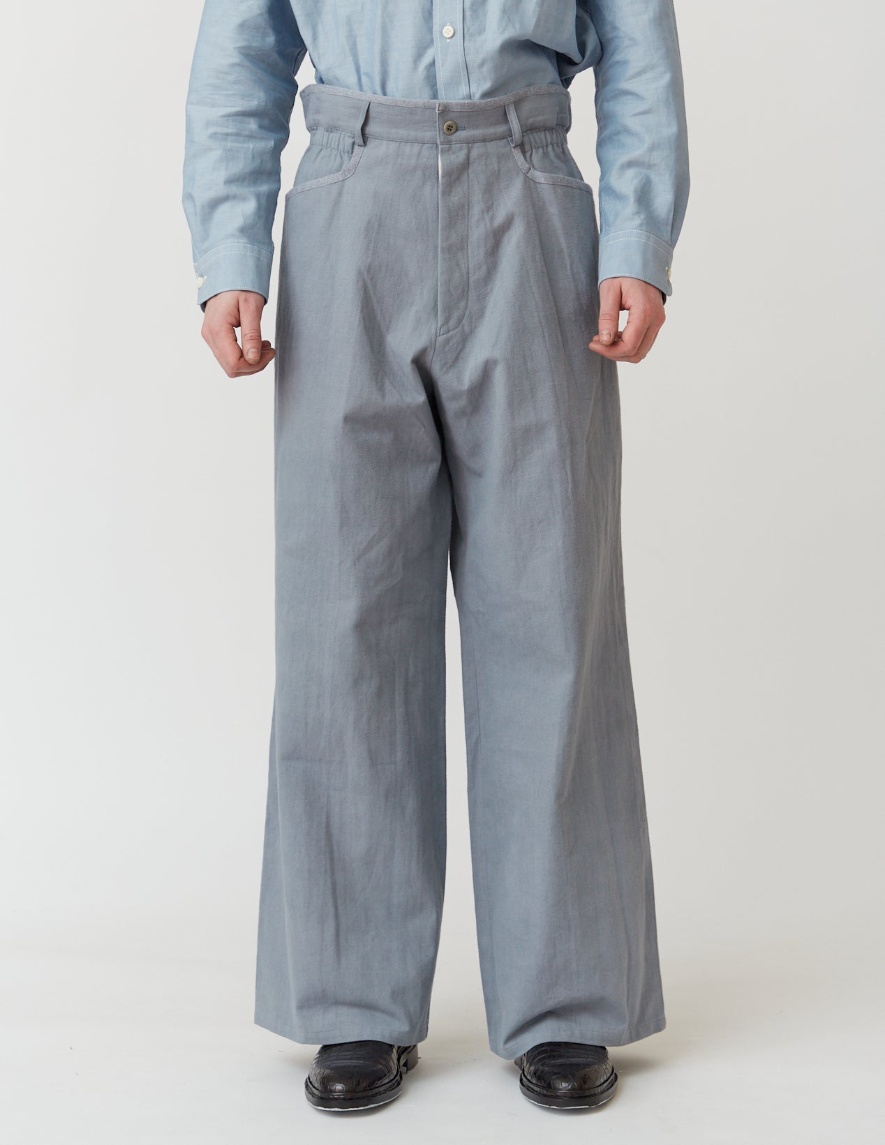 GATHERED WAIST WIDE PANTS sax blue