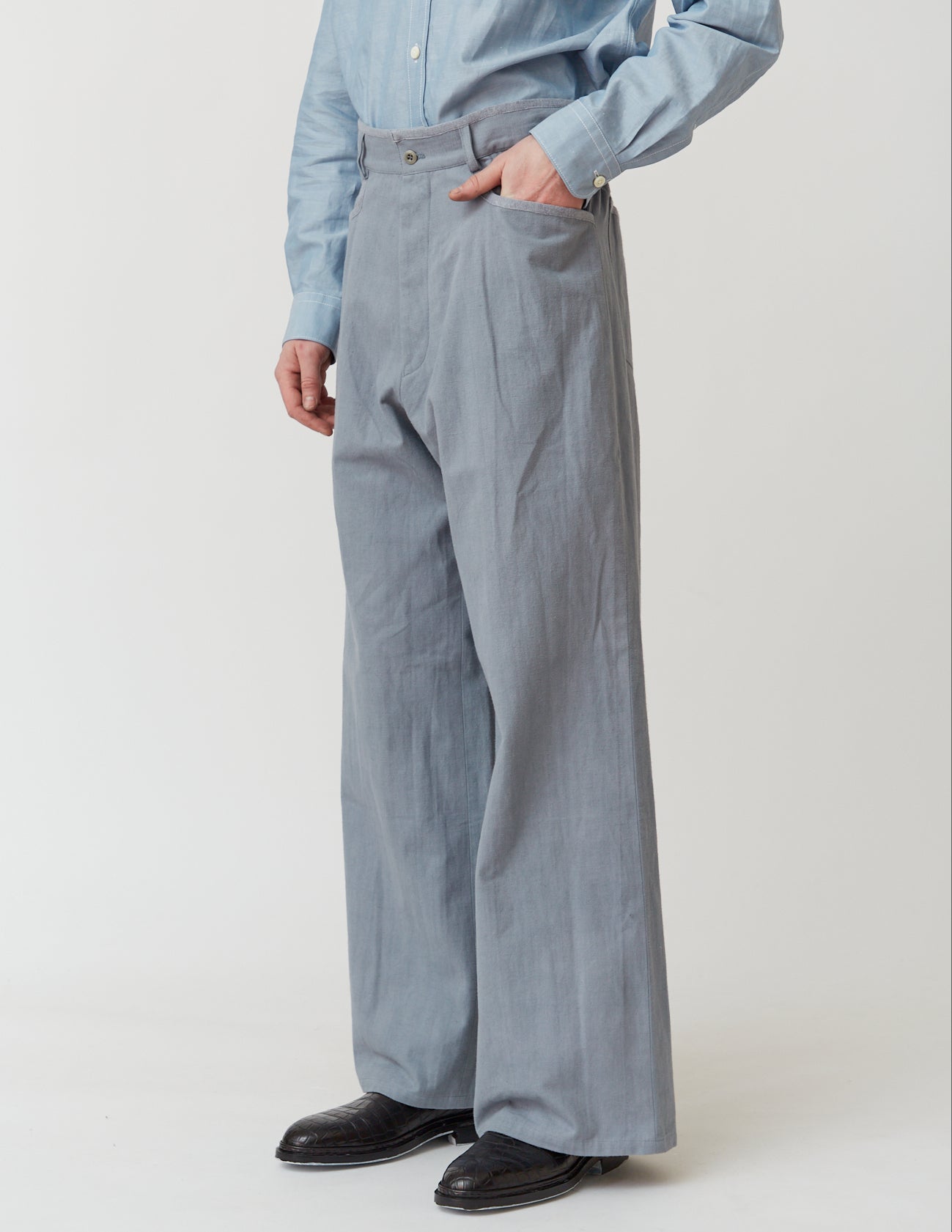 GATHERED WAIST WIDE PANTS sax blue