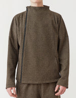 Asymmetry Zip Cardigan brown glen plaid