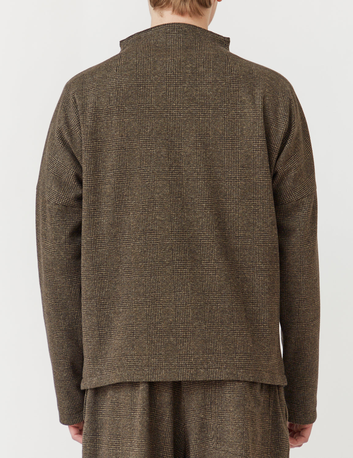 Asymmetry Zip Cardigan brown glen plaid