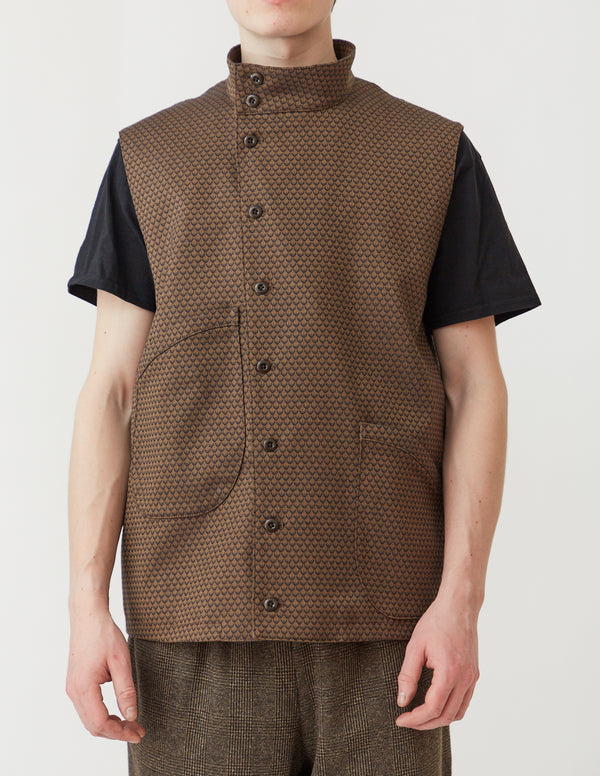 STAND-UP COLLAR 9B GILET bronze x navy geometric pattern