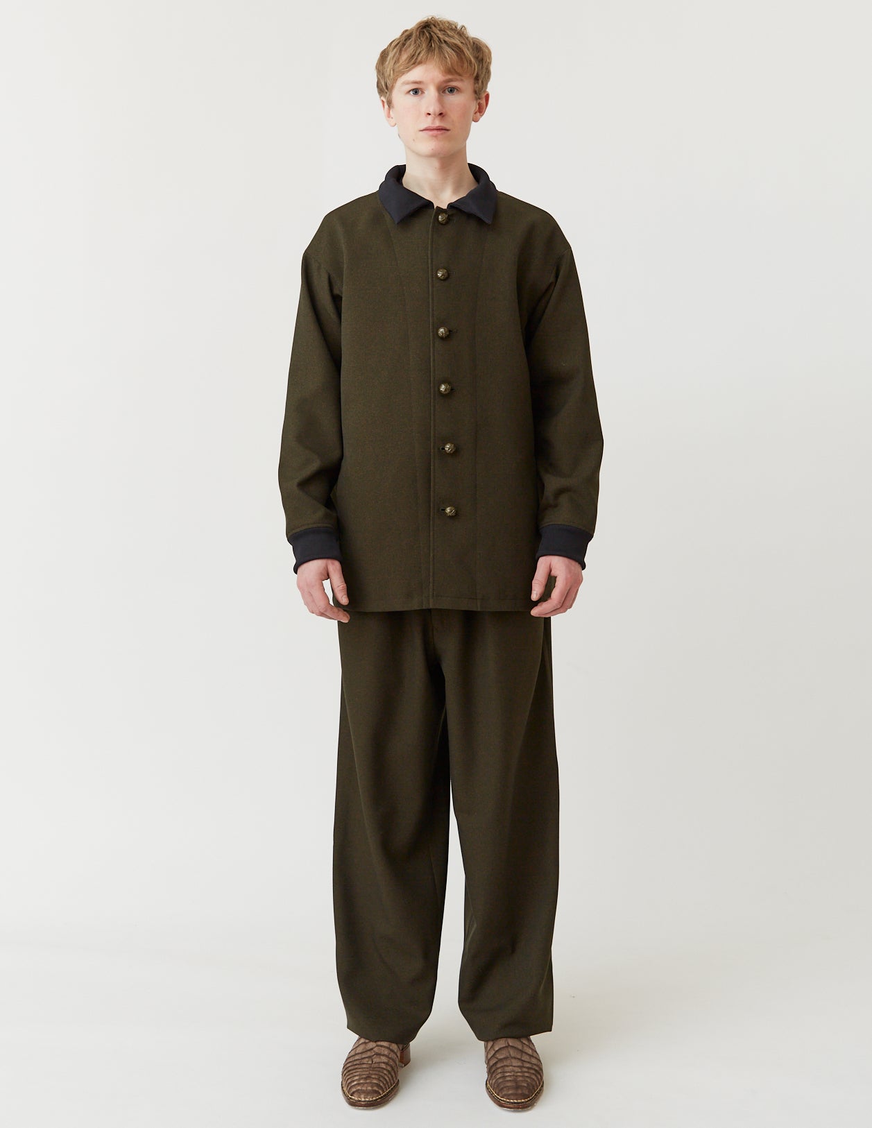 Ribbed Cuffs&Collar Shirt-Jacket moss green x black