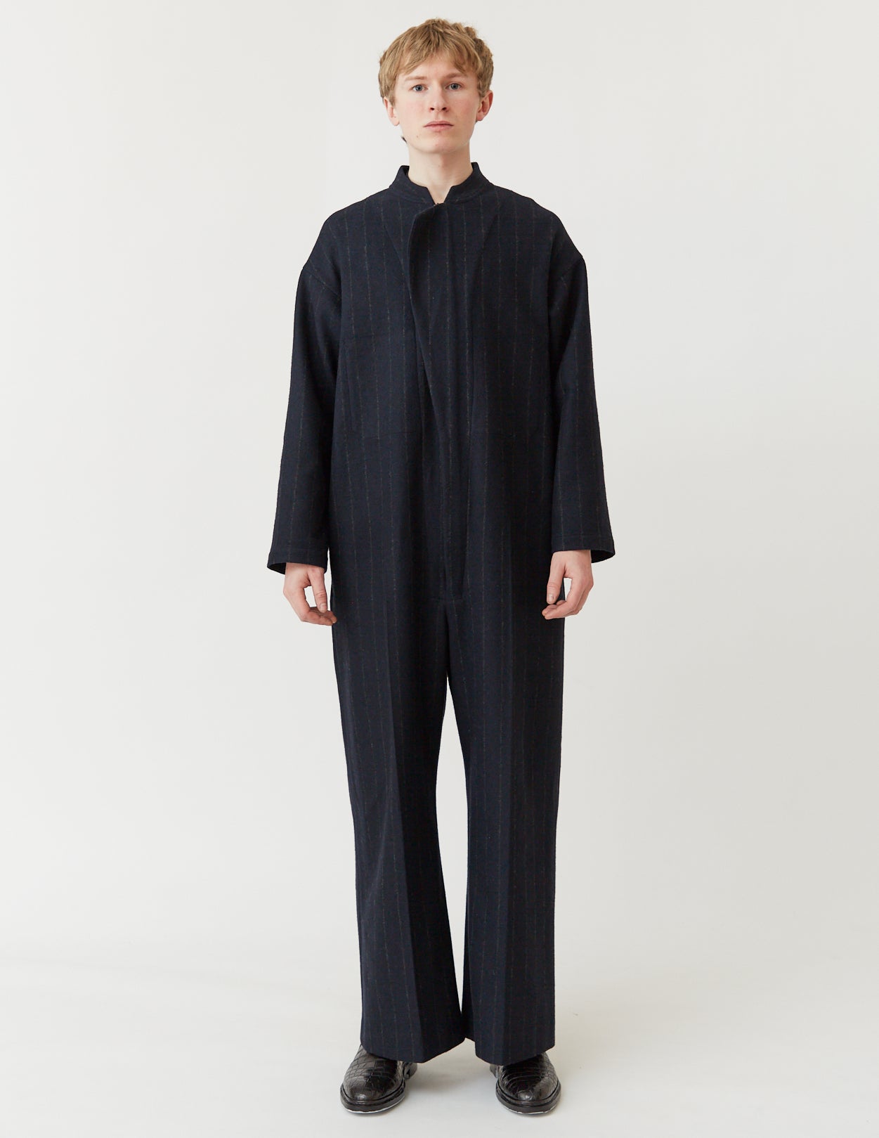 FLY FRONT JUMPSUIT navy stripe