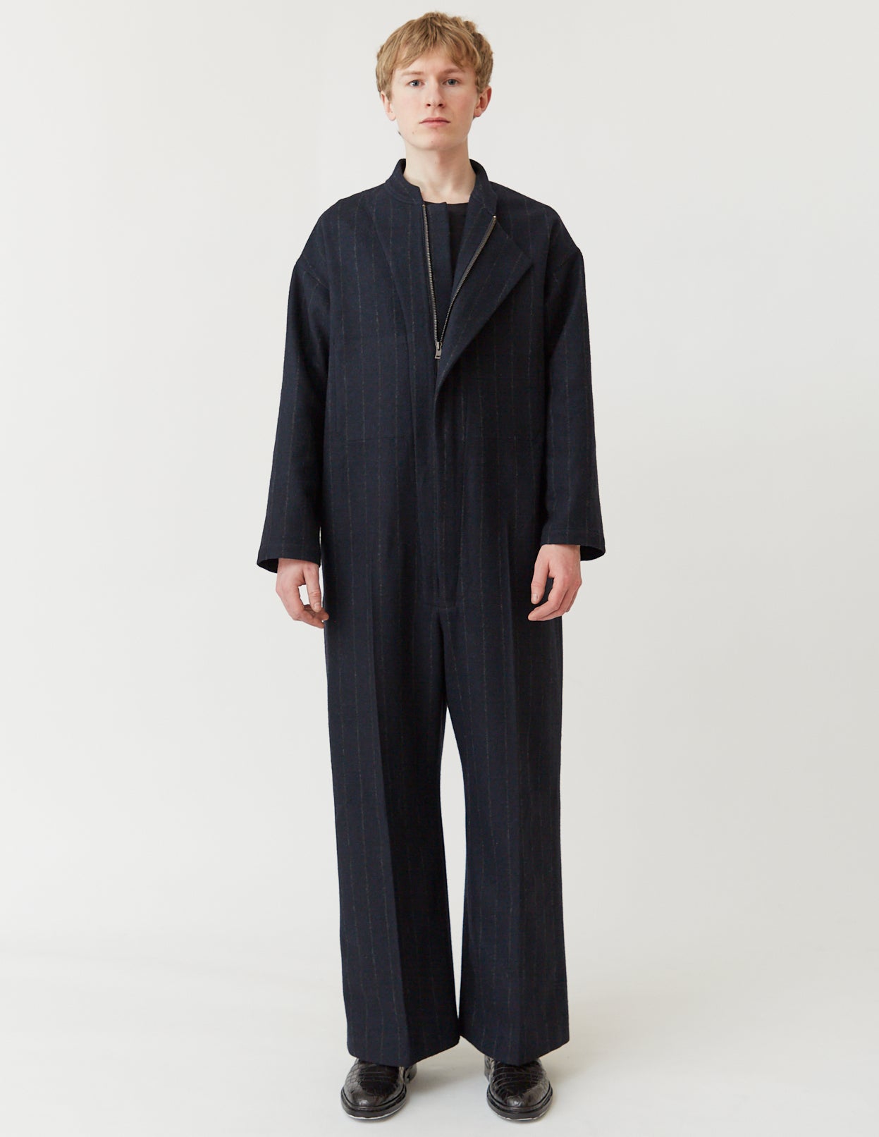 FLY FRONT JUMPSUIT navy stripe