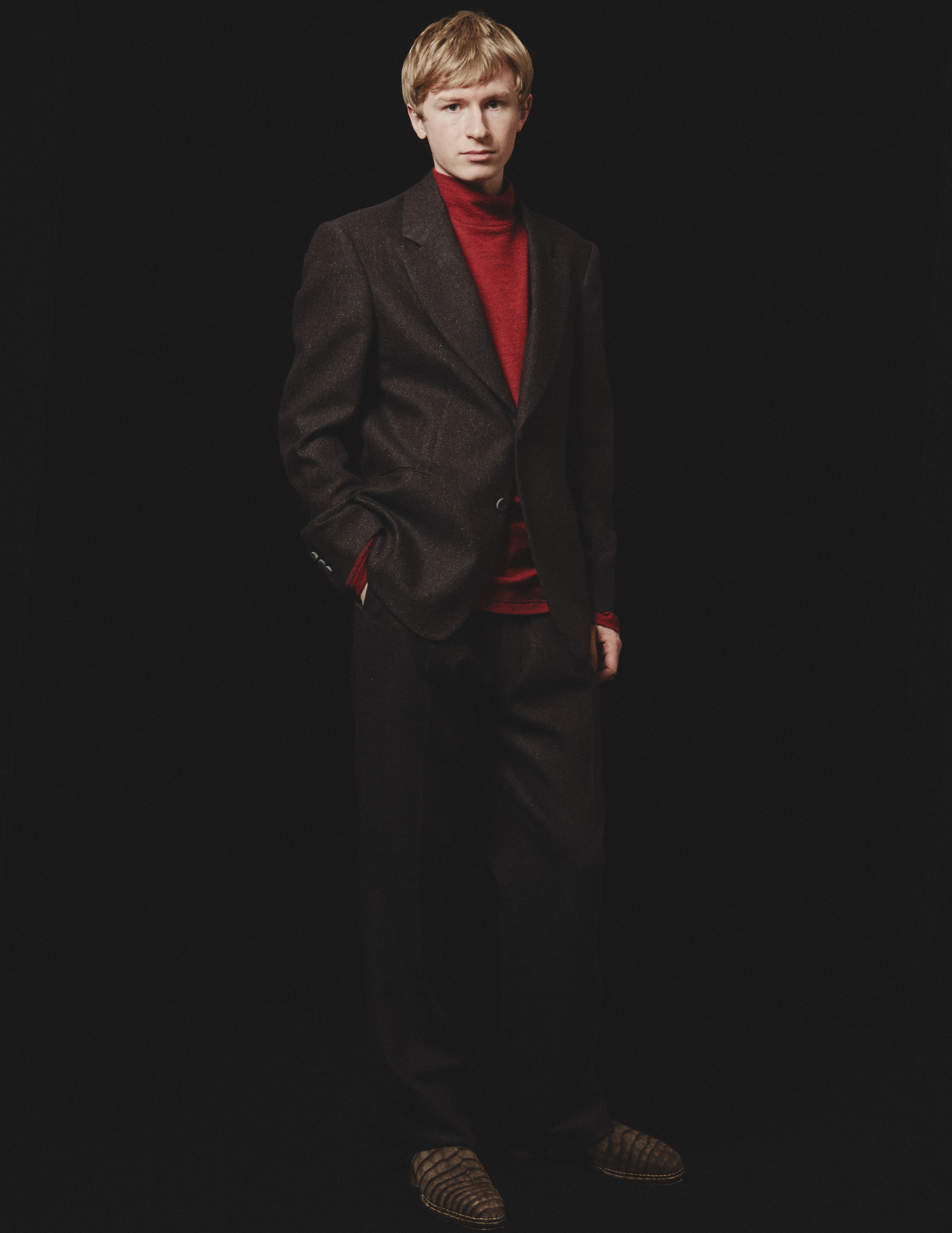 FISH-MOUTH-LAPEL JACKET mix brown herringbone