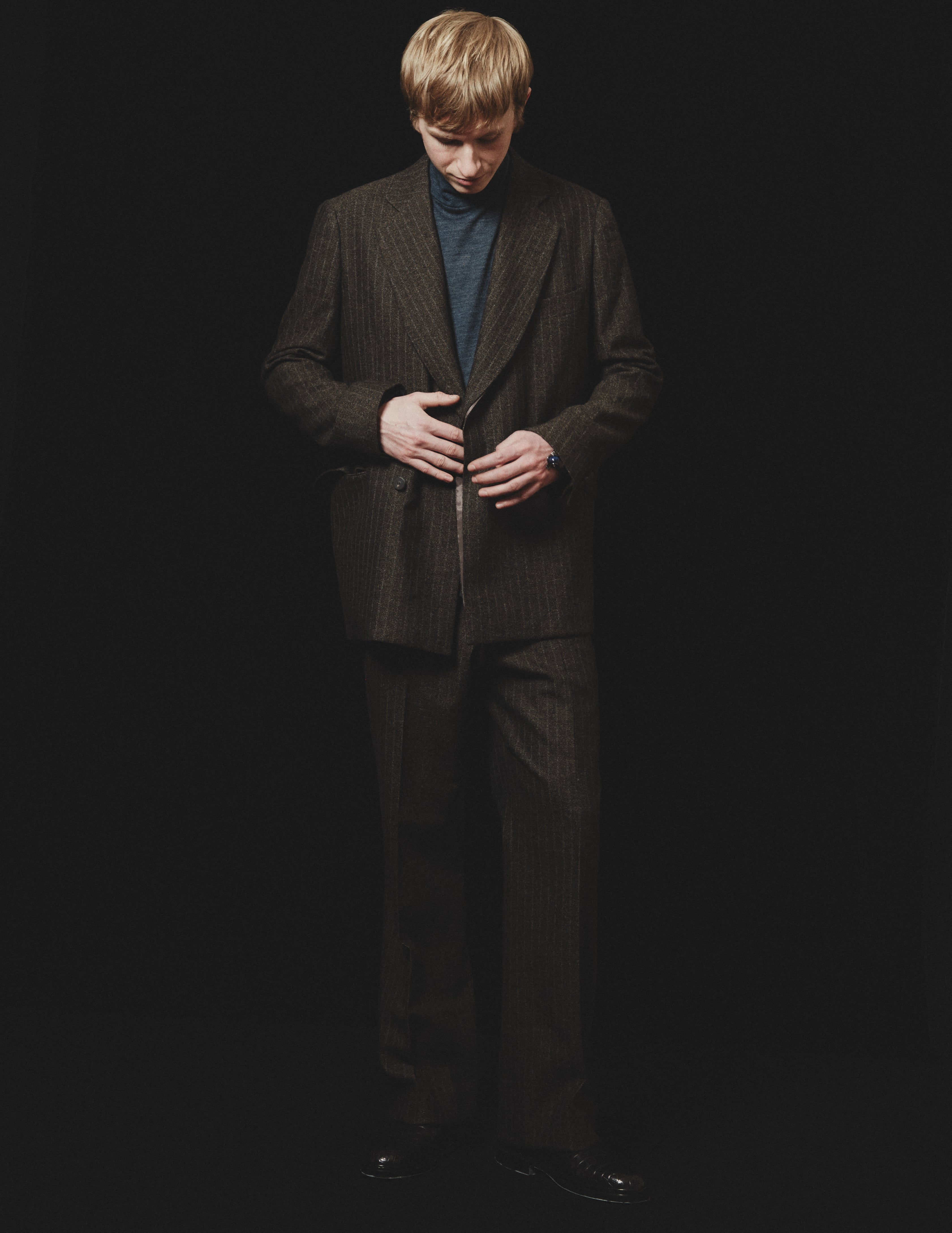 FLY FRONT DOUBLE JACKET mix brown stripe