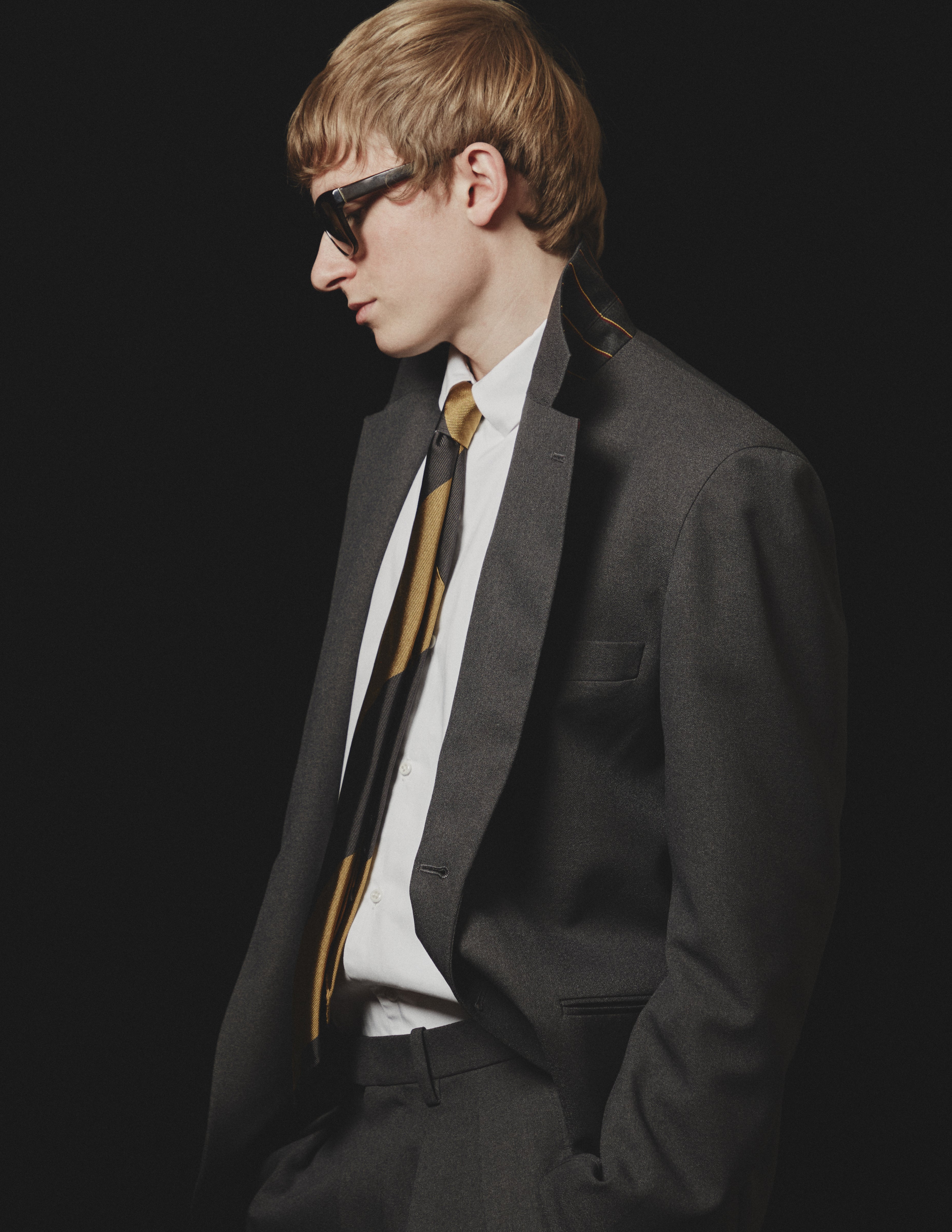 S2B JACKET grey georgette x school stripe lapel&collar