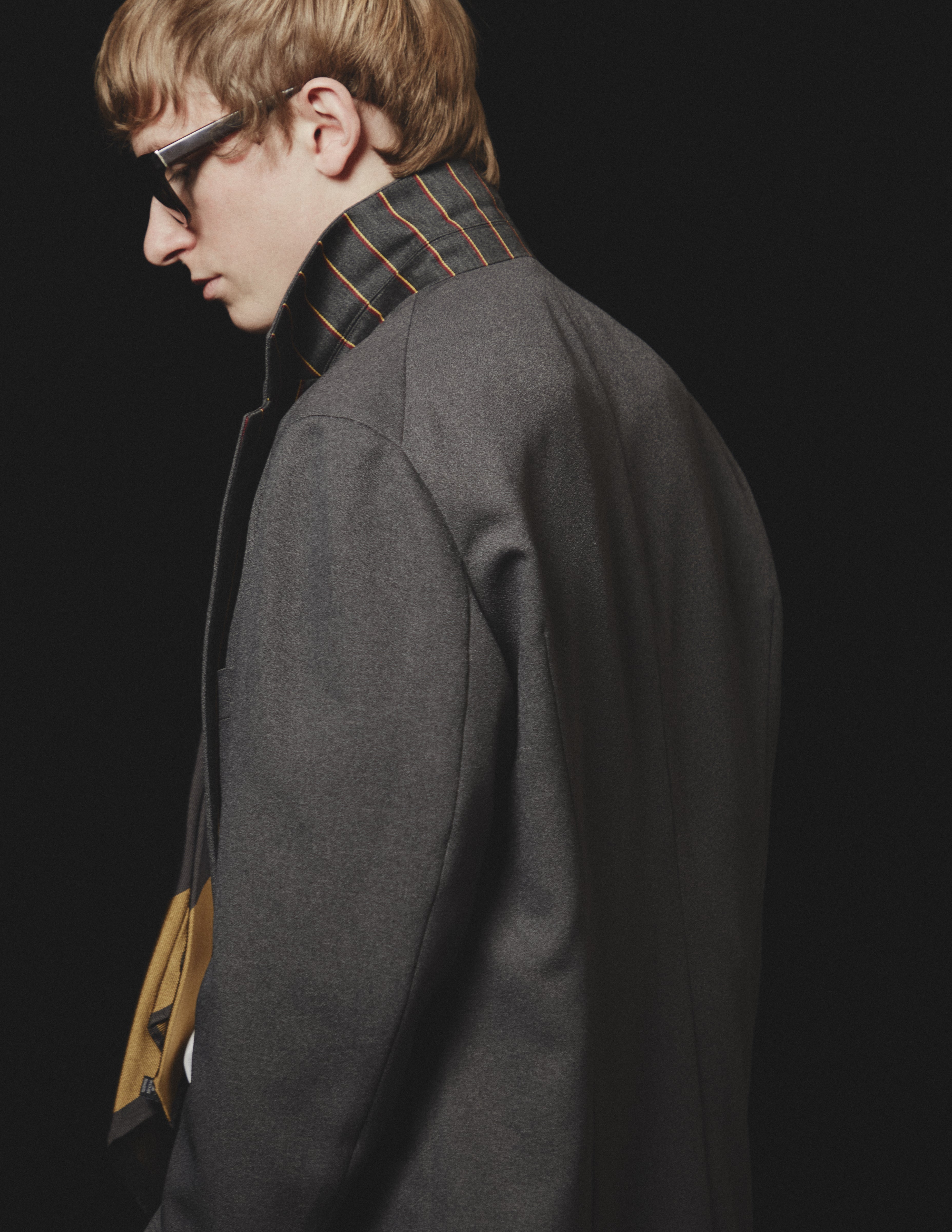 S2B JACKET grey georgette x school stripe lapel&collar