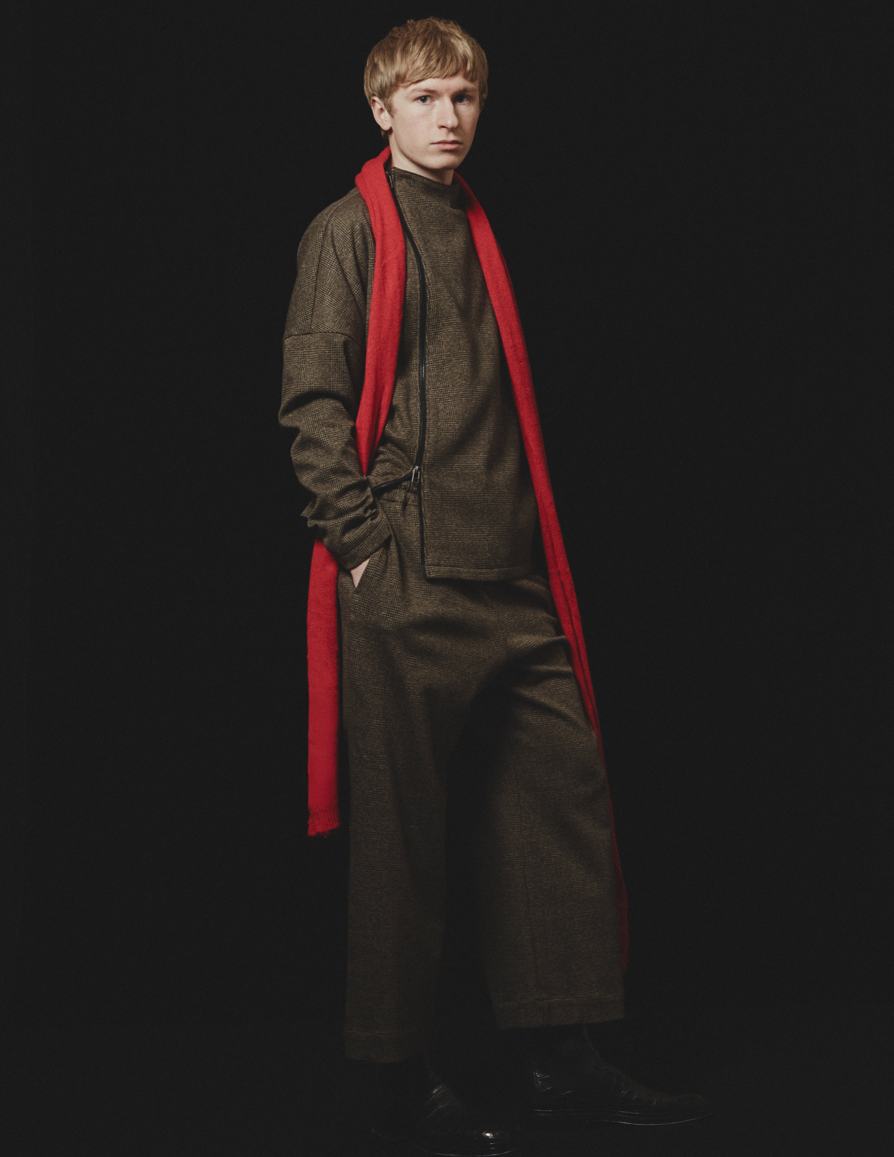 Asymmetry Zip Cardigan brown glen plaid