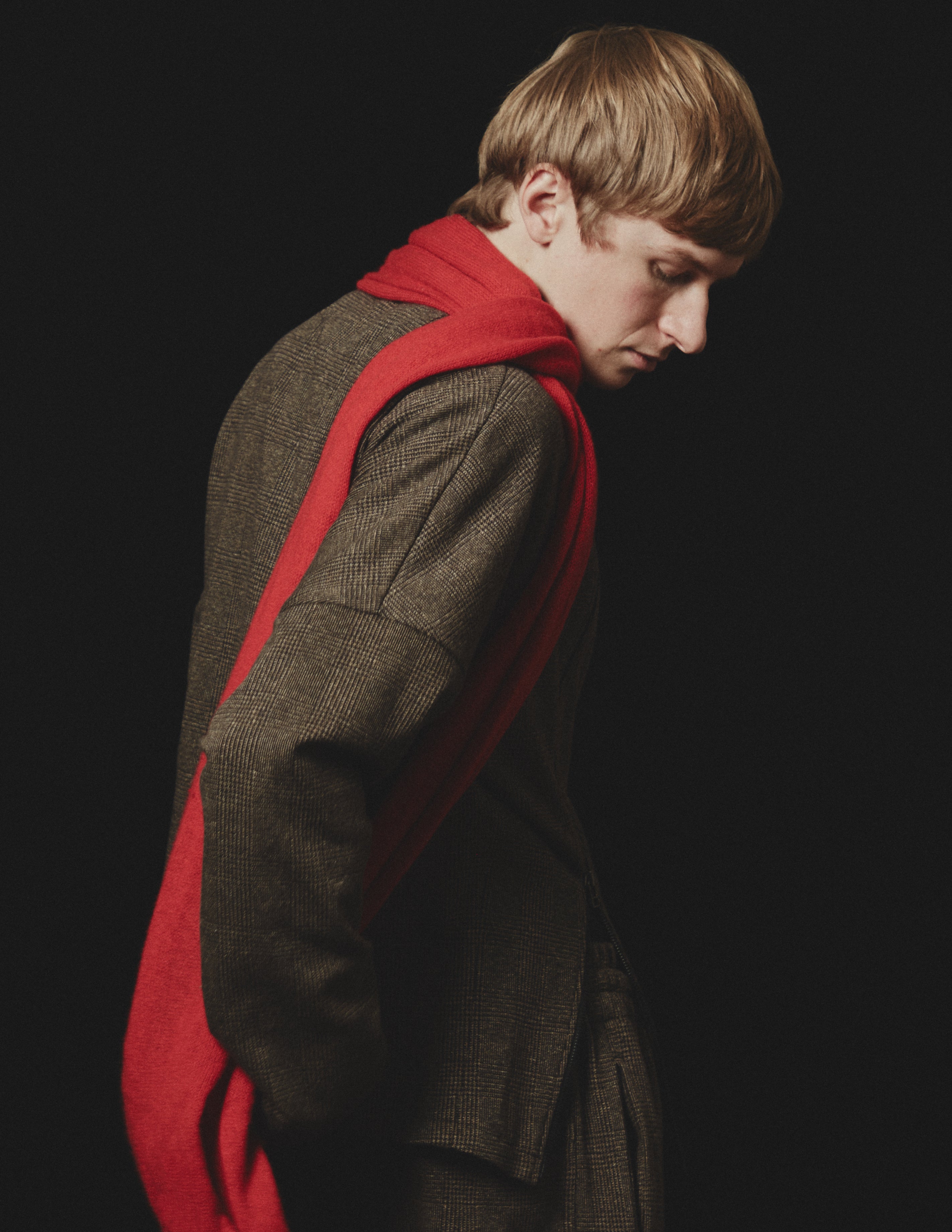 Asymmetry Zip Cardigan brown glen plaid