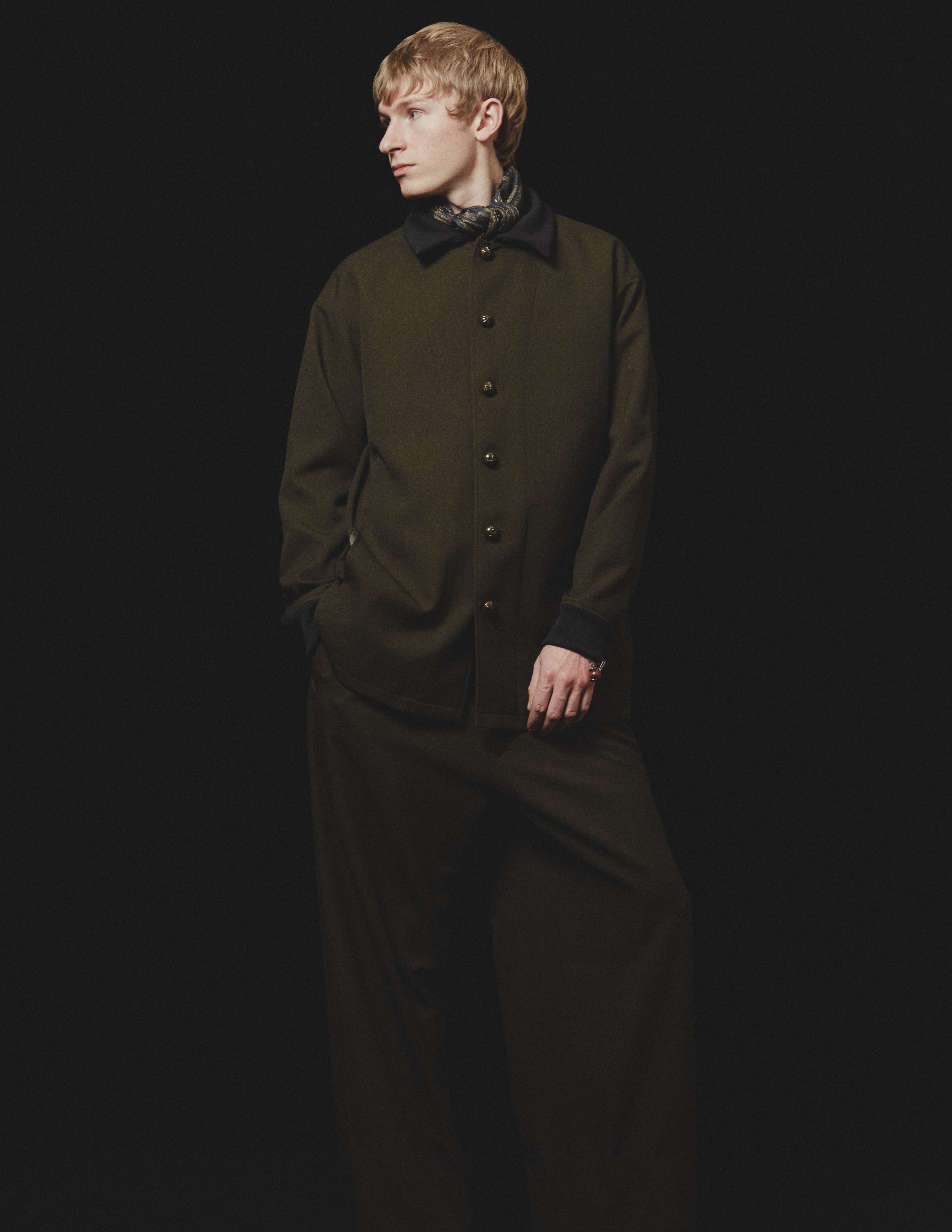 Ribbed Cuffs&Collar Shirt-Jacket moss green x black