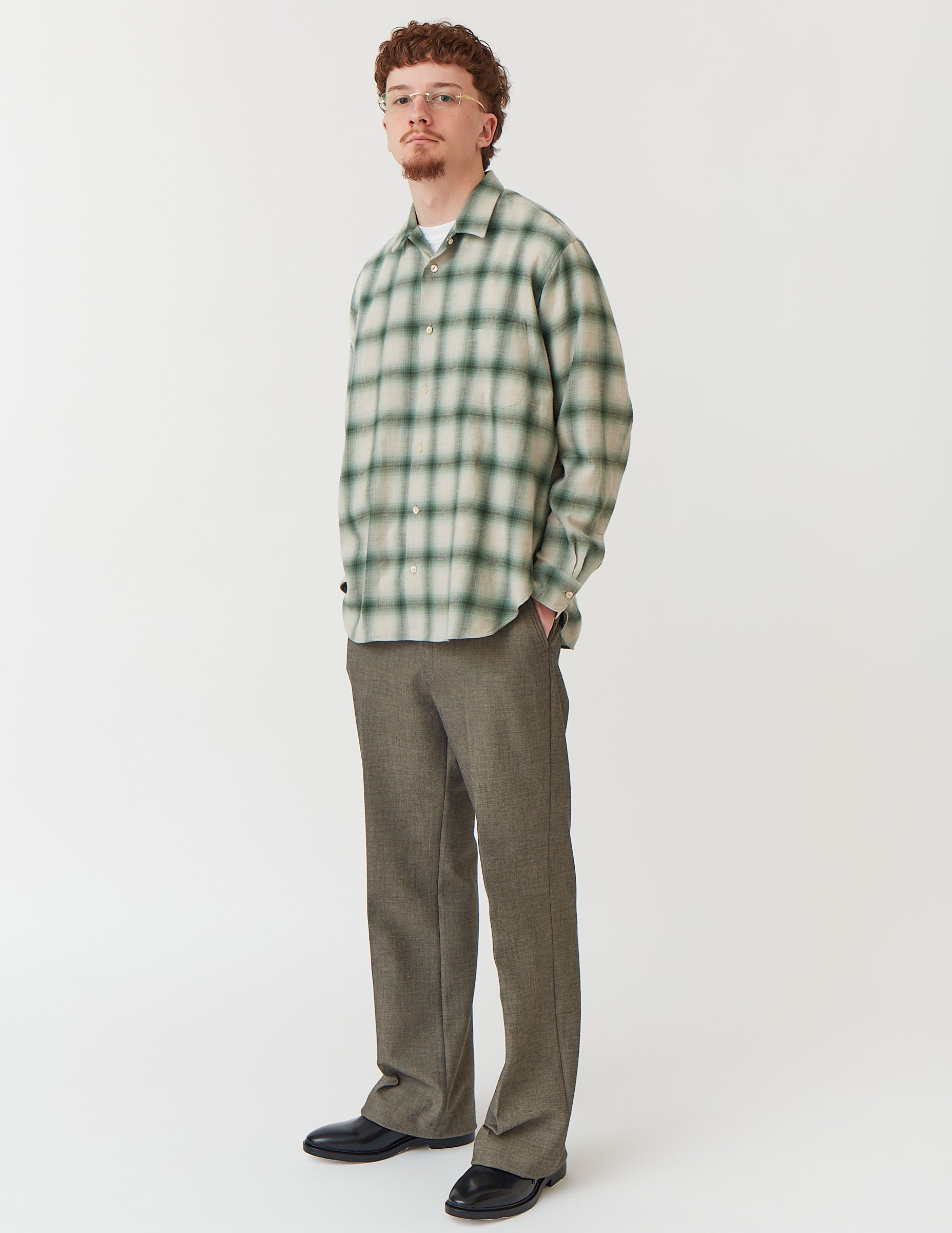 Open Collar Long Sleeve Shirt ombre check