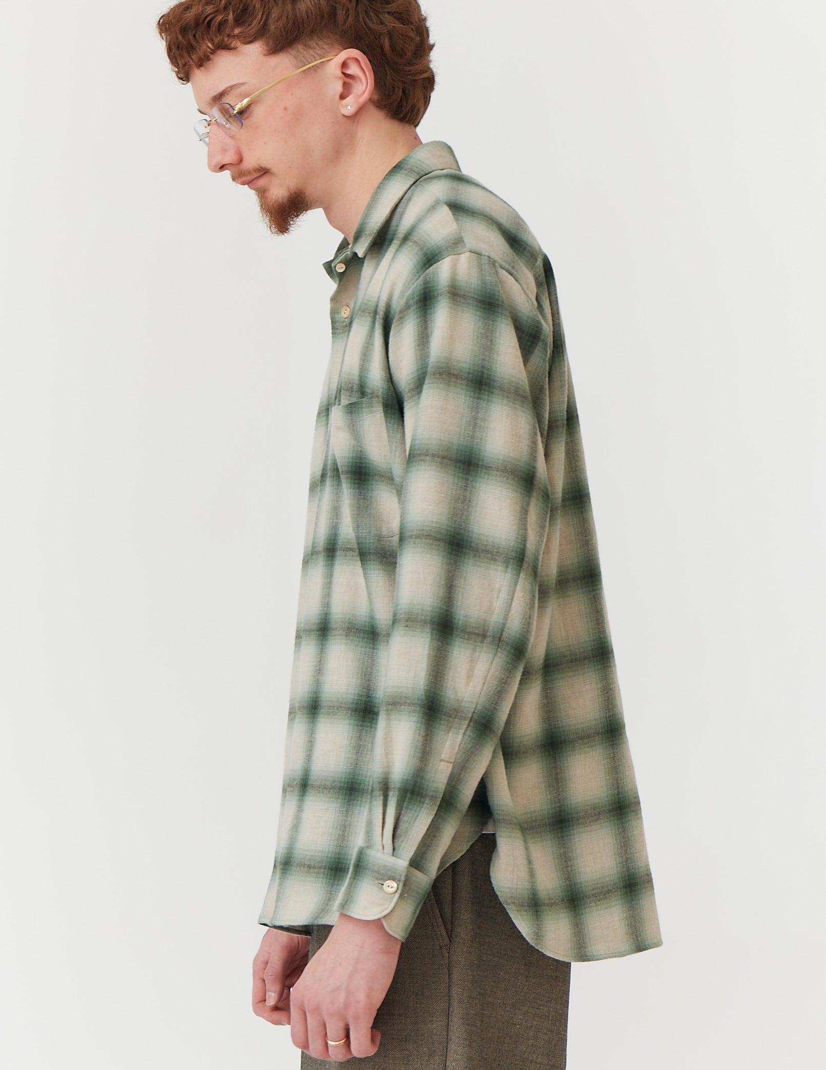 Open Collar Long Sleeve Shirt ombre check