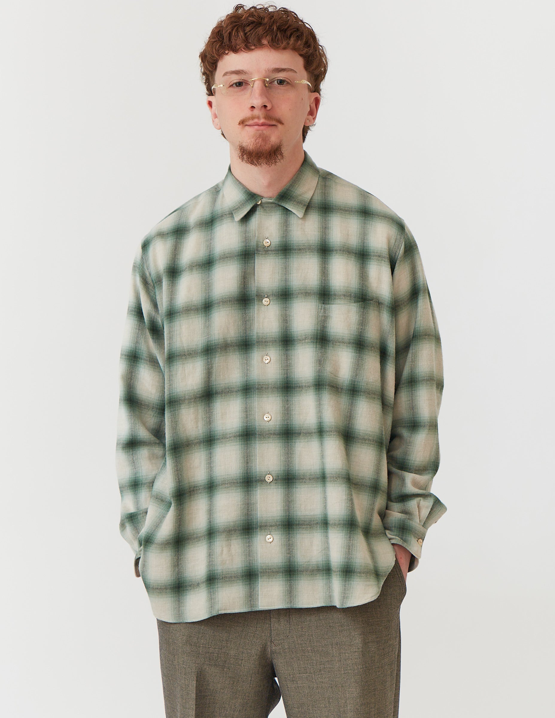 Open Collar Long Sleeve Shirt ombre check