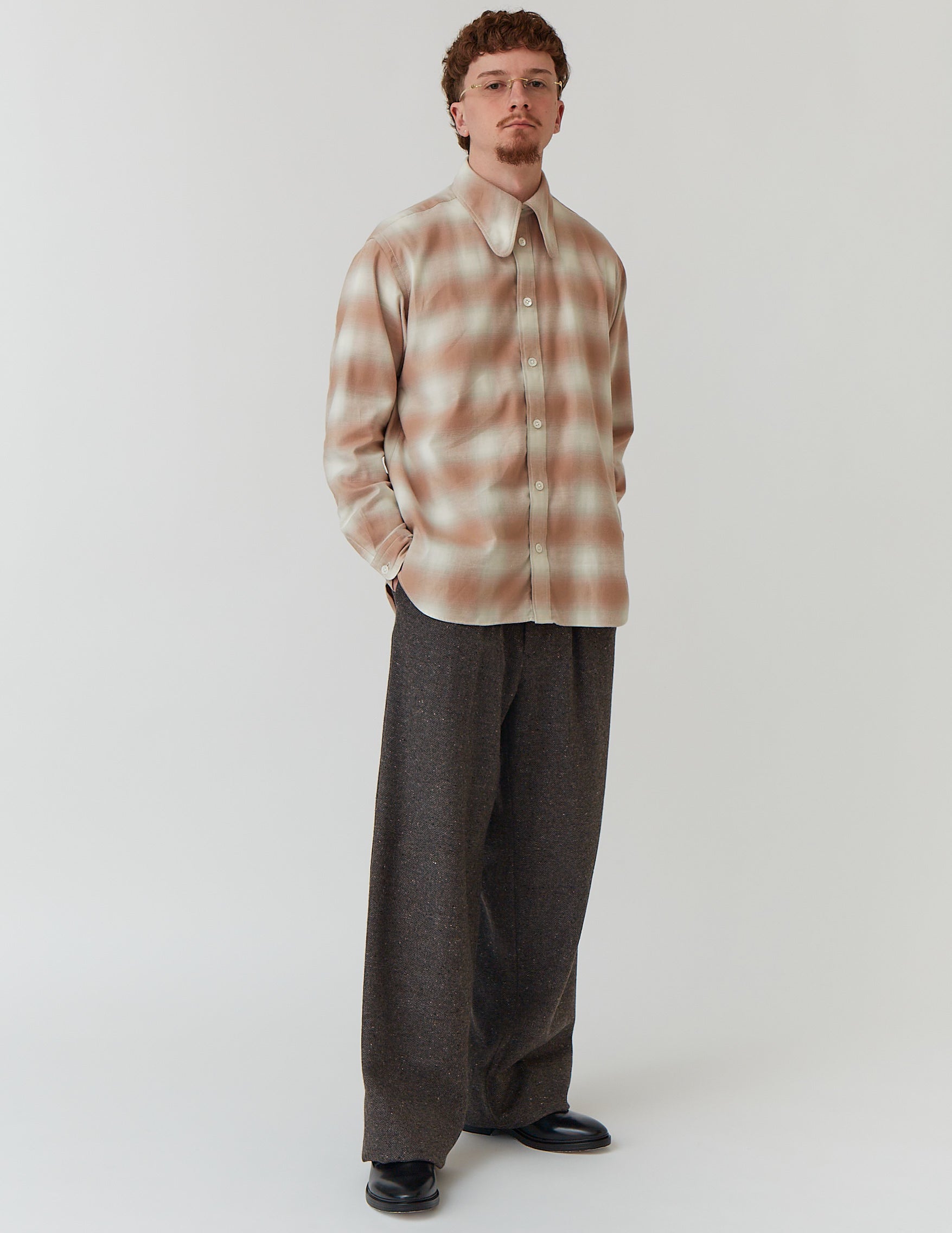 DOG-EAR COLLAR SHIRT pink check