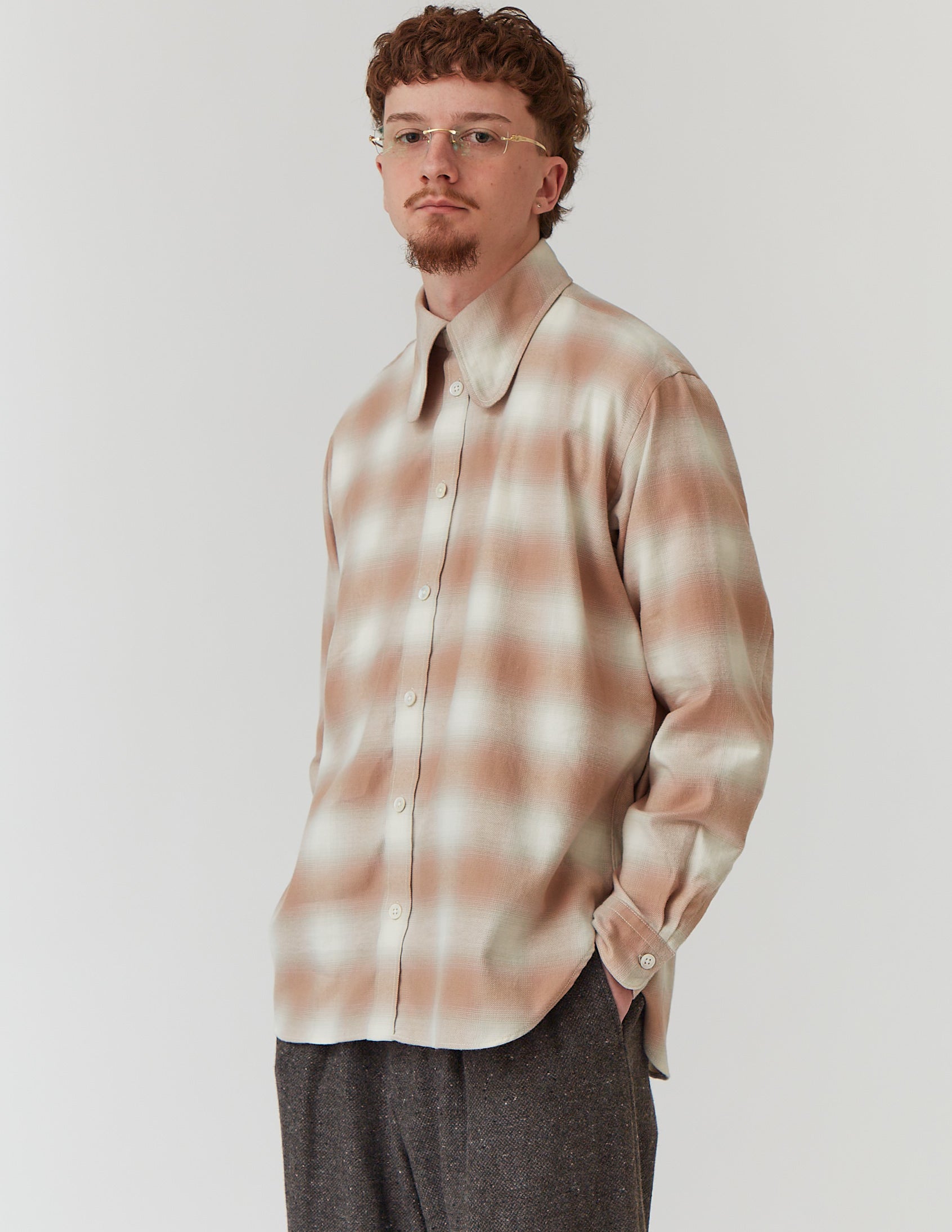 DOG-EAR COLLAR SHIRT pink check