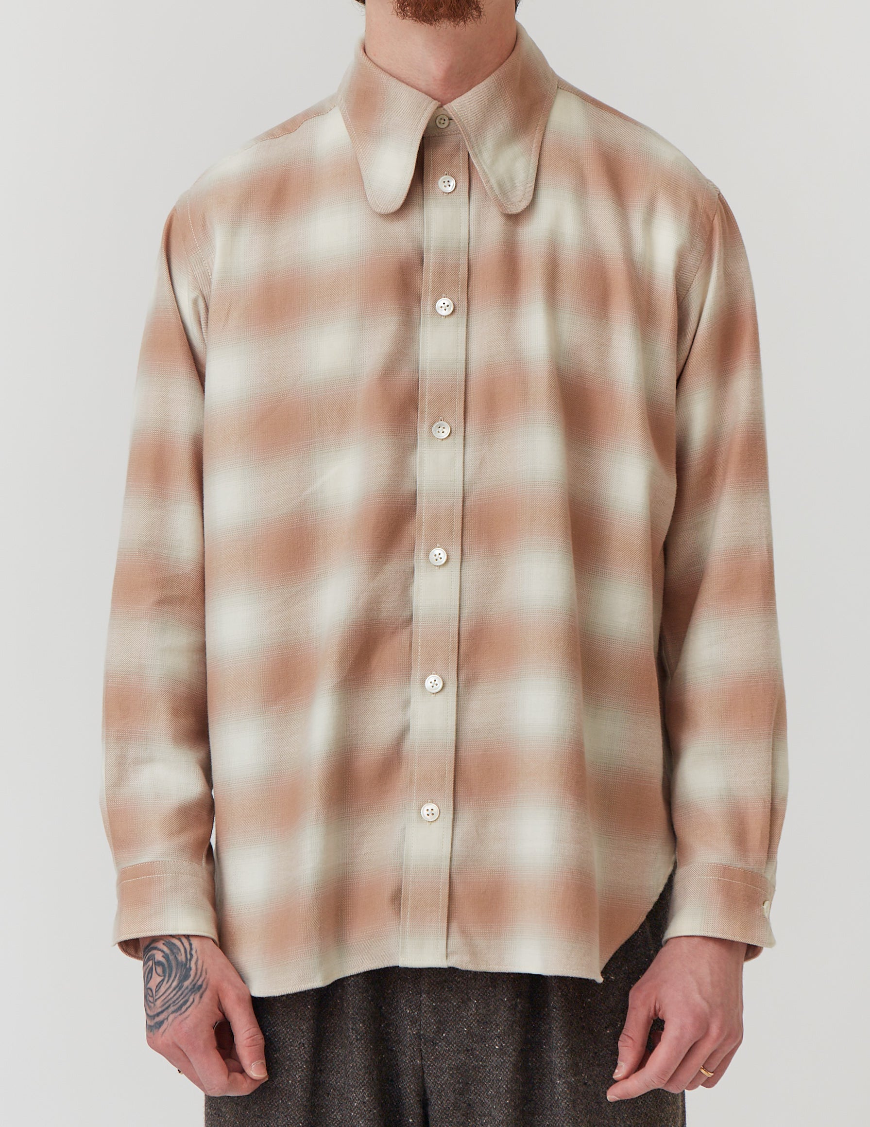 DOG-EAR COLLAR SHIRT pink check