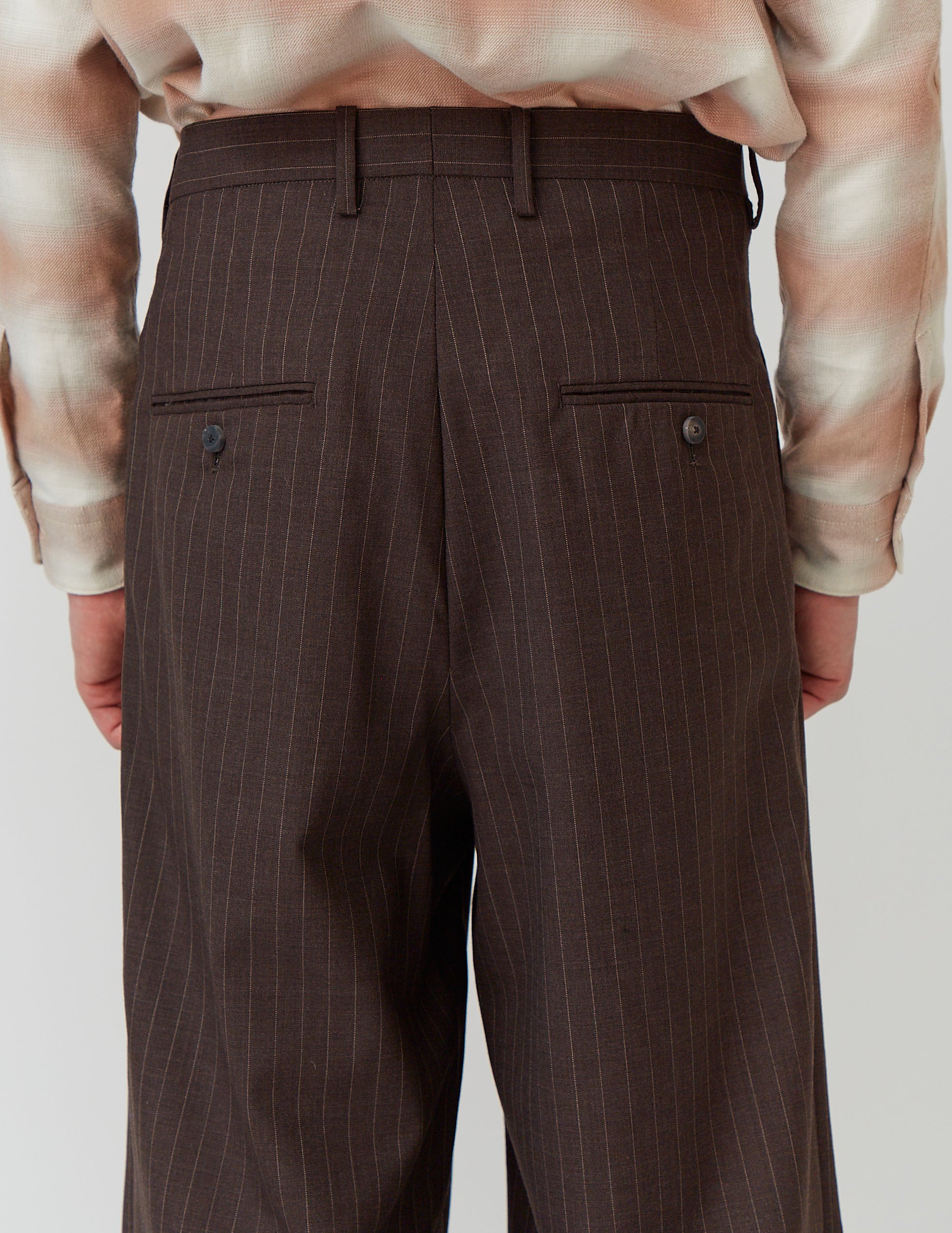2-IN-TUCKED WIDE DRESS PANTS brown stripe