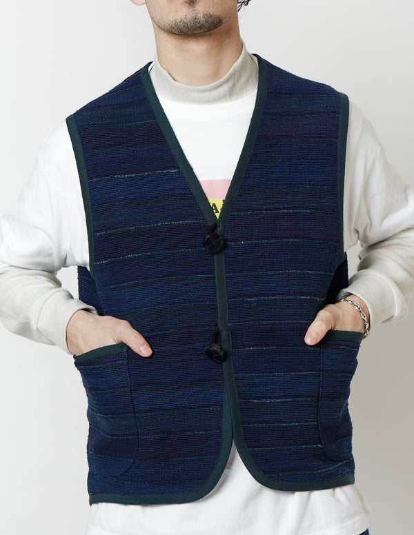 N) SINGLE 2-BUTTONS TRIMMING GILET 南部裂織