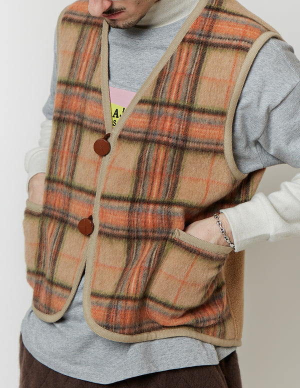 N) SINGLE 2-BUTTONS TRIMMING GILET check