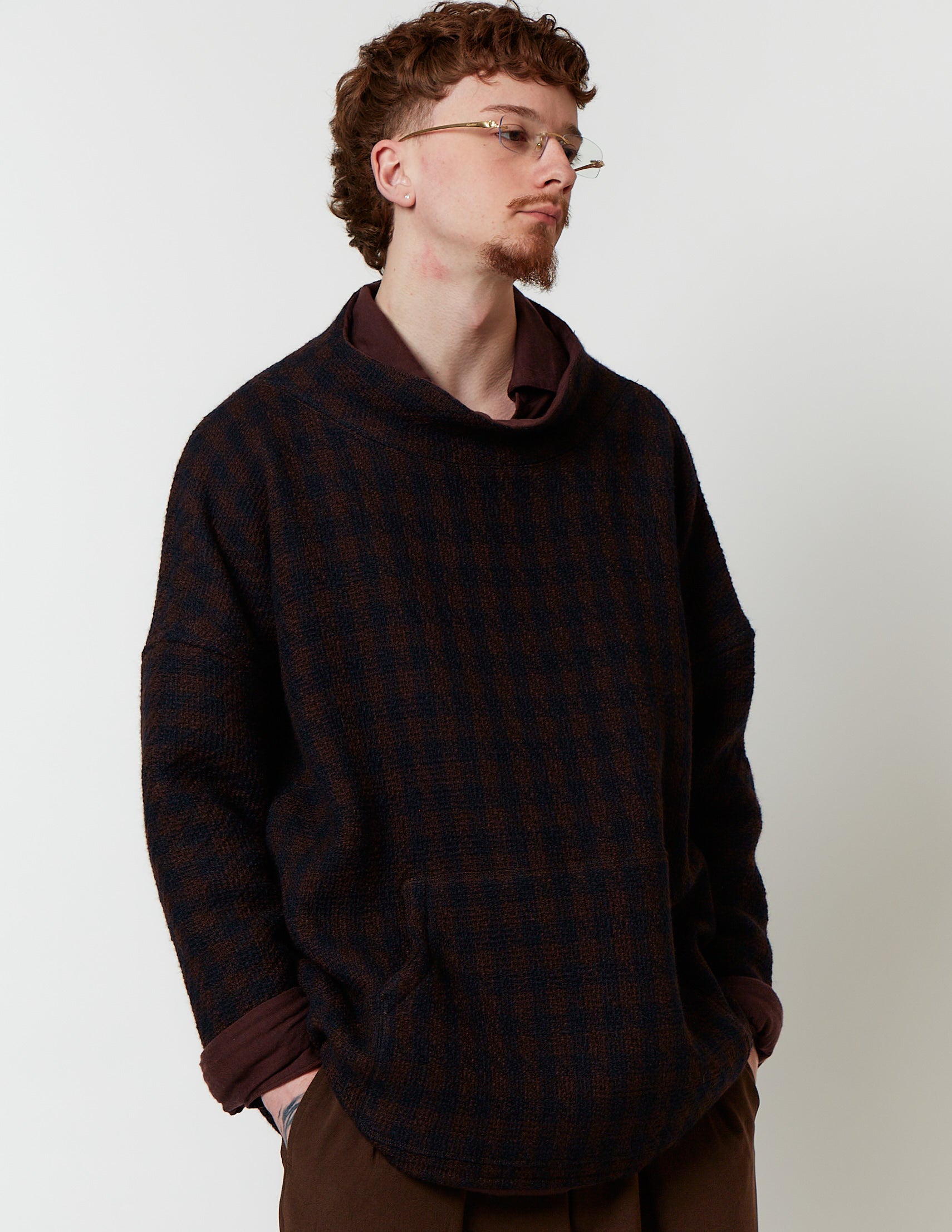 STAND-UP COLLAR TUNIC navy x bordeaux