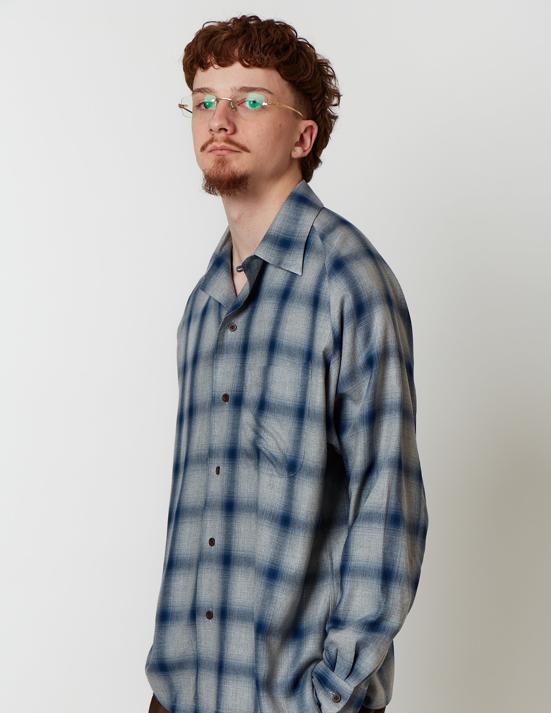 PRINT RAGLAN LONG SLEEVE SHIRT ombre check