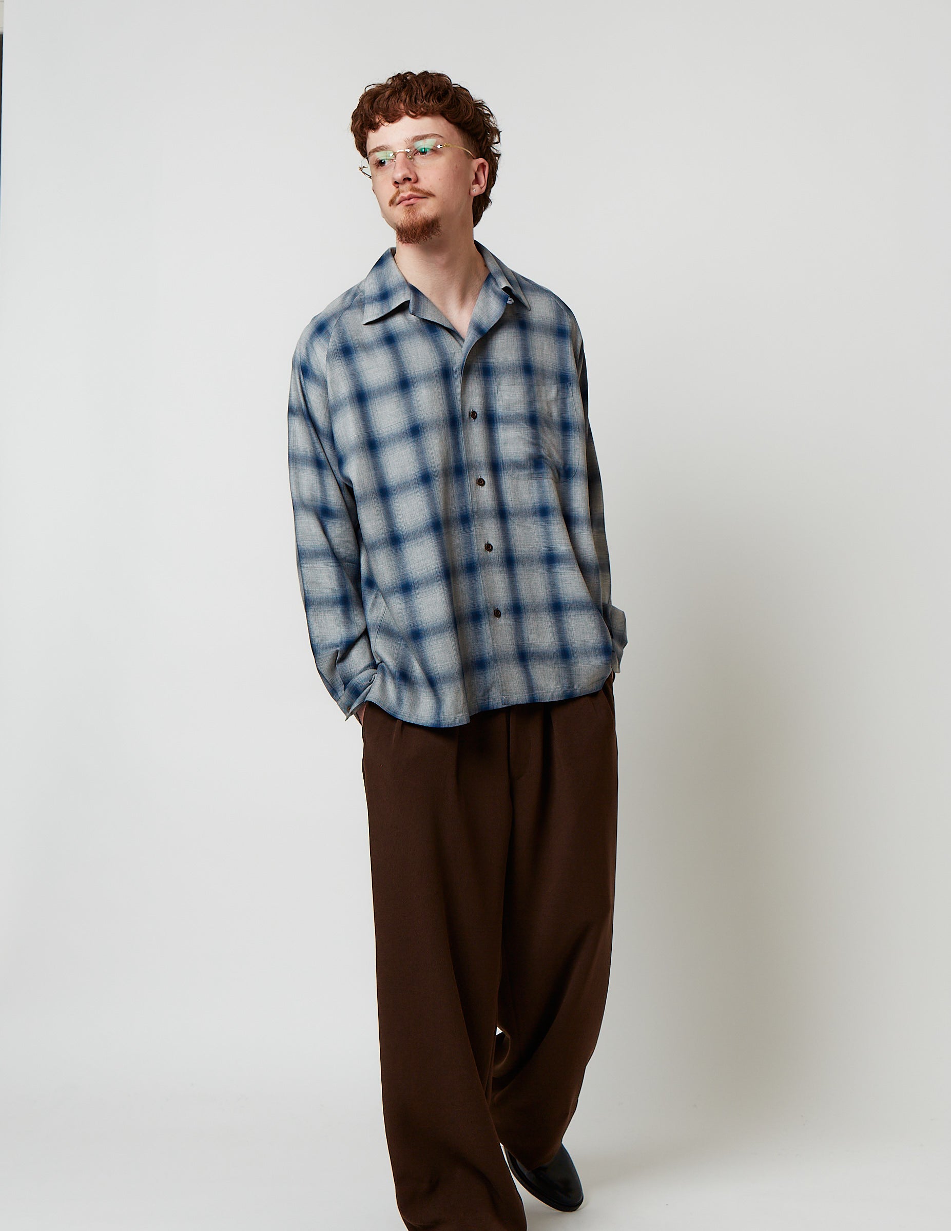 PRINT RAGLAN LONG SLEEVE SHIRT ombre check