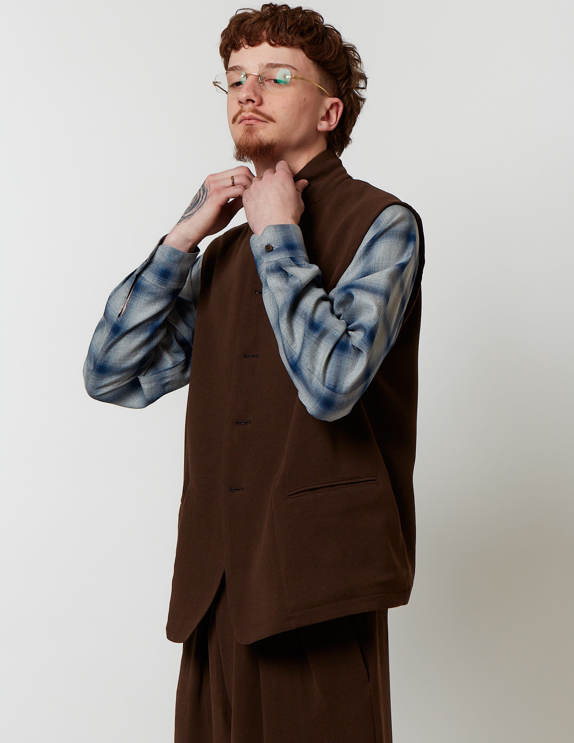 Stand-Up Collar Gilet brown/charcoal