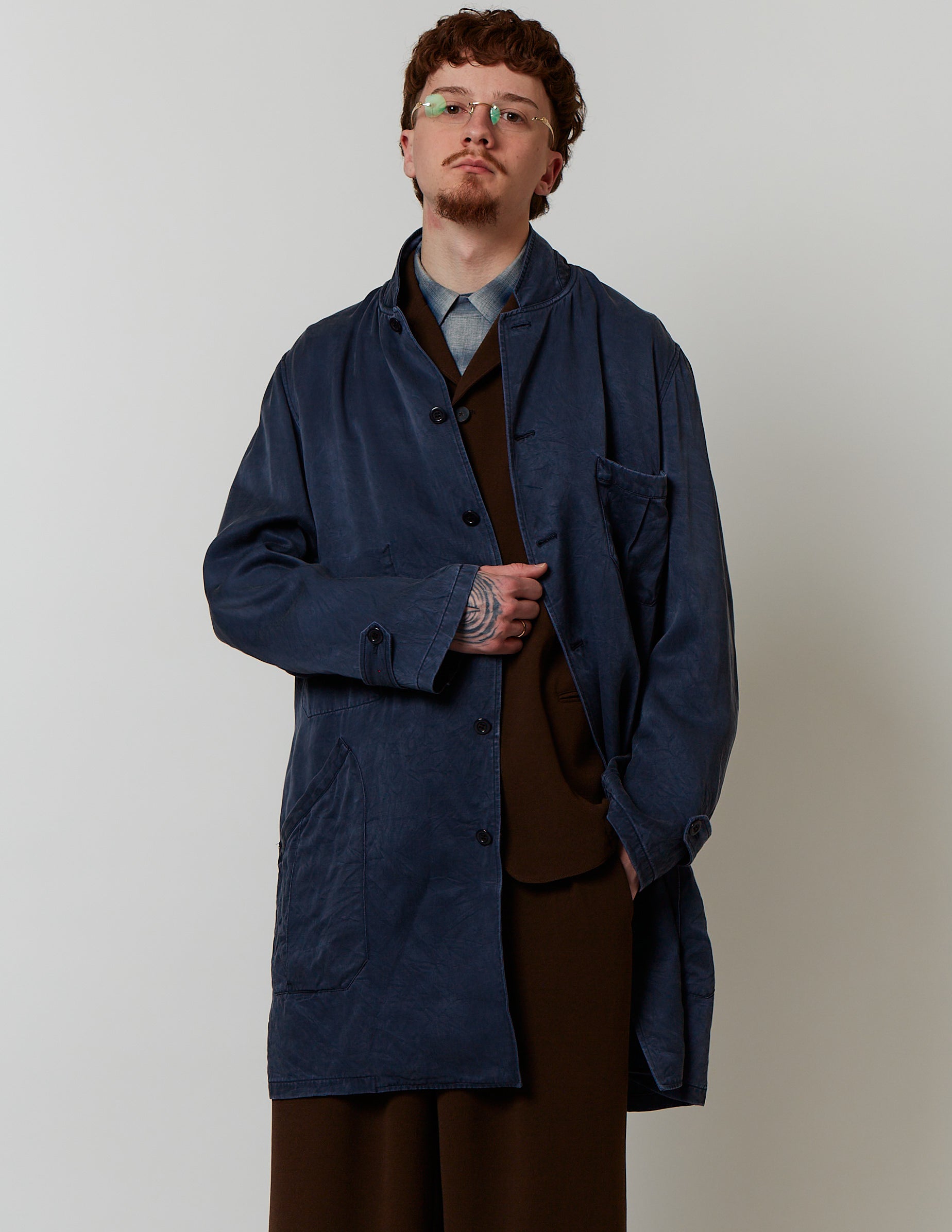 Stand-Up Collar Work Coat grey/navy