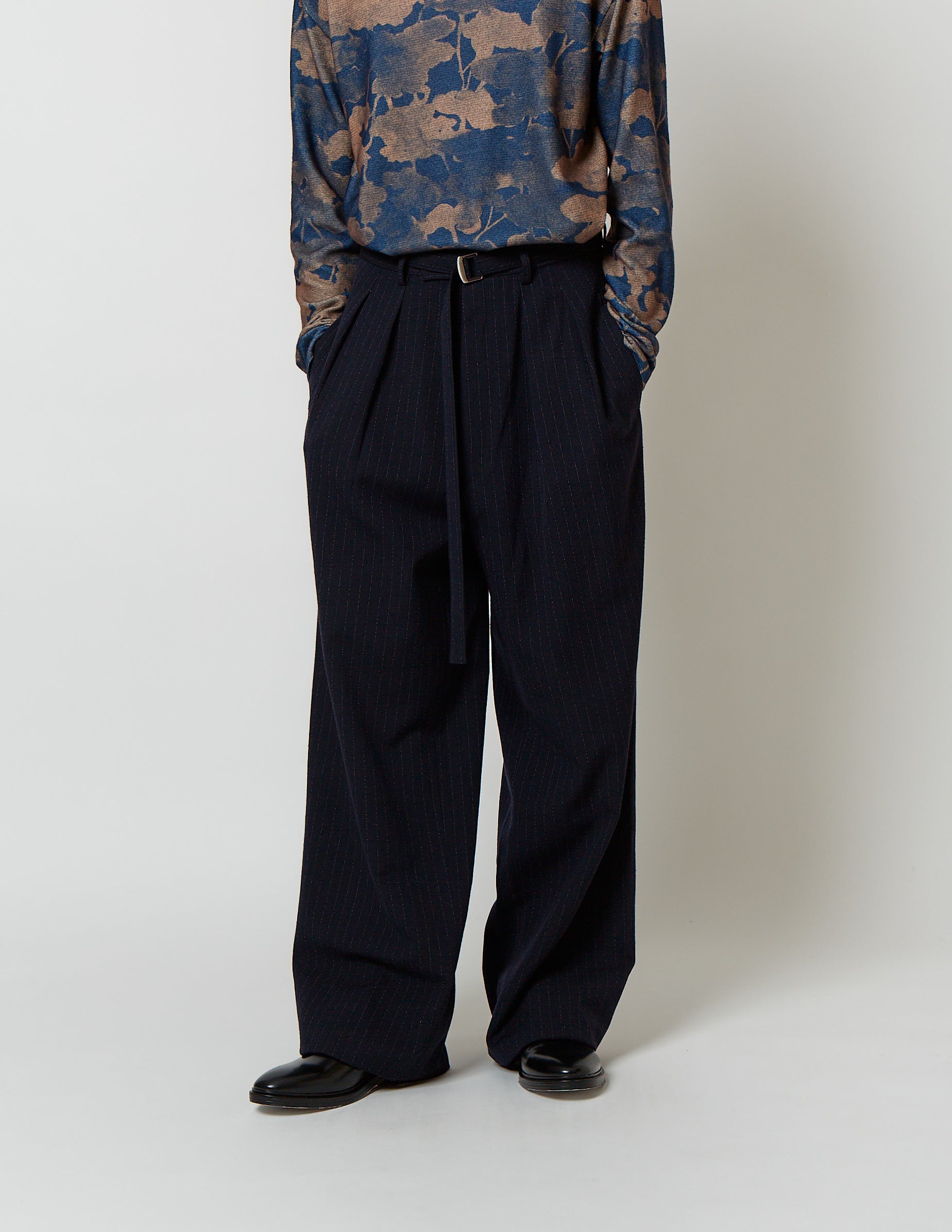 BELTED 2-IN-TUCKED WIDE DRESS PANTS