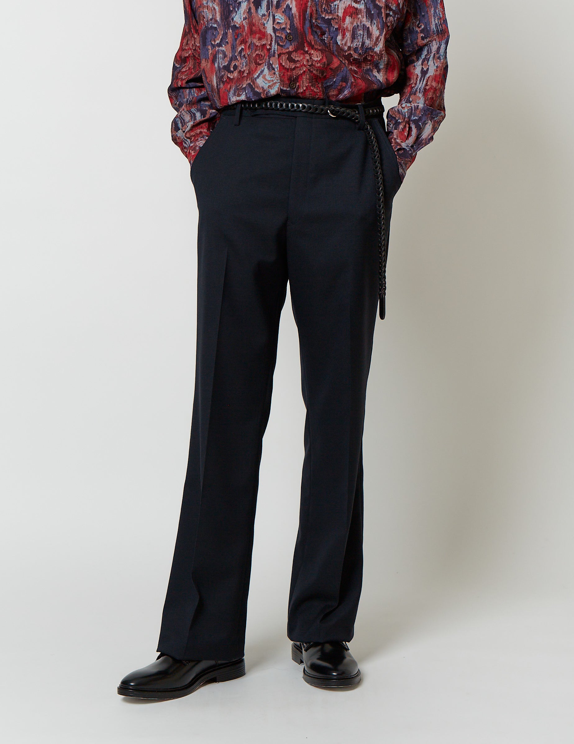 FLARE PANTS dark navy / brwon