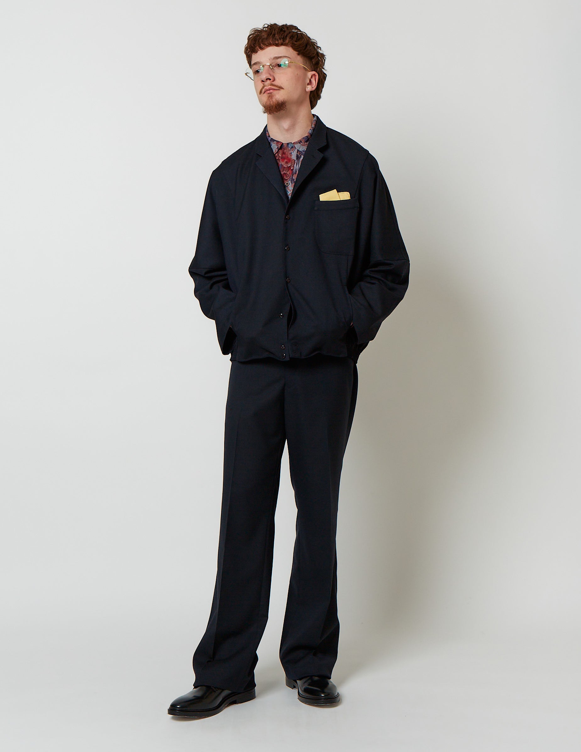 Notched Lapel Kite Shirt dark navy / brown