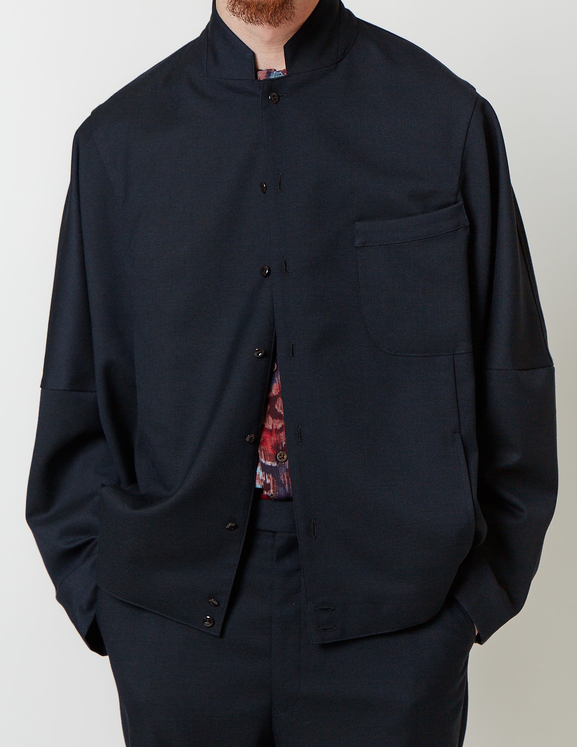Notched Lapel Kite Shirt dark navy / brown