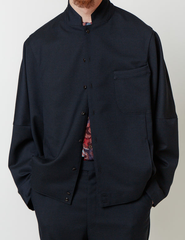 Notched Lapel Kite Shirt dark navy / brown