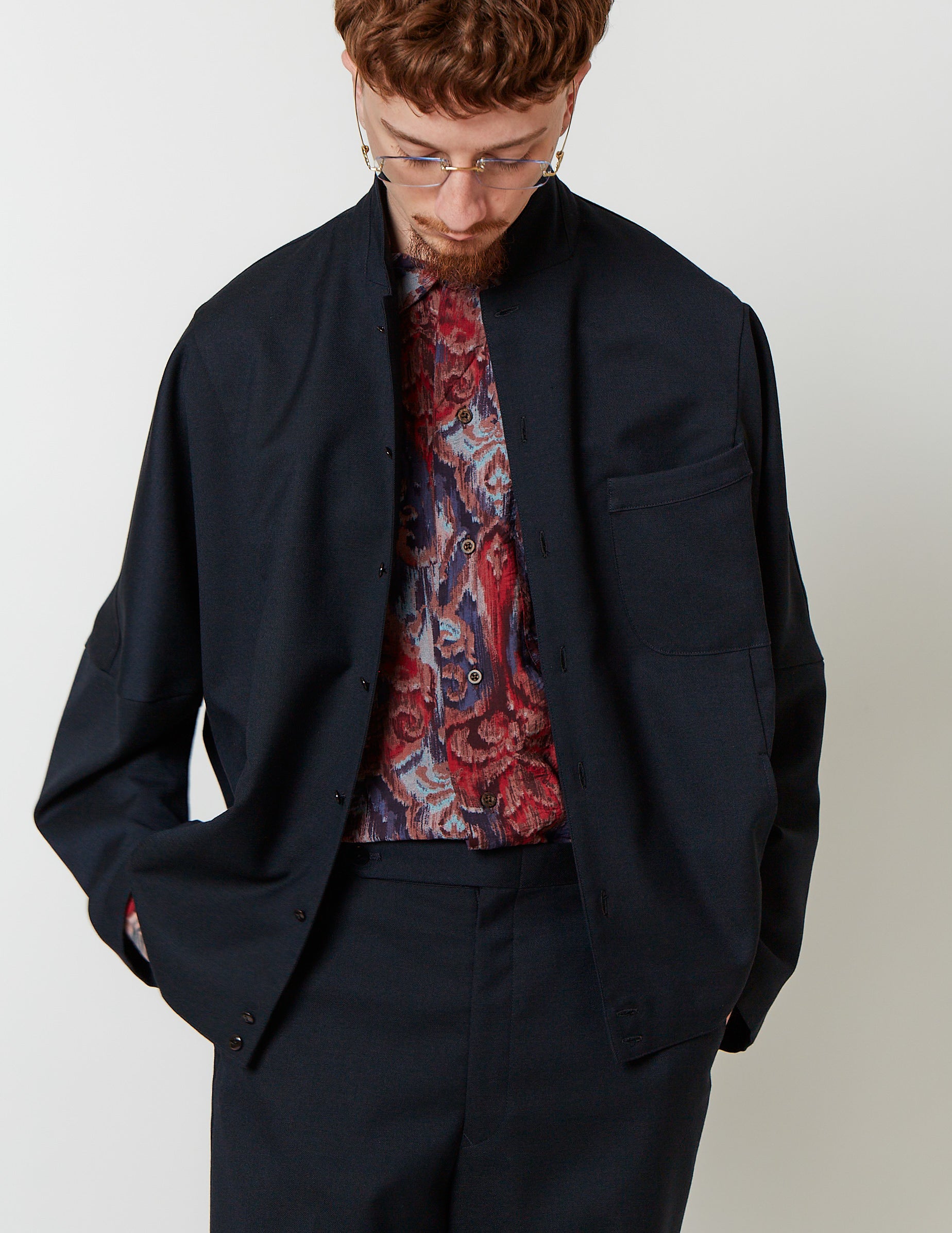 Notched Lapel Kite Shirt dark navy / brown