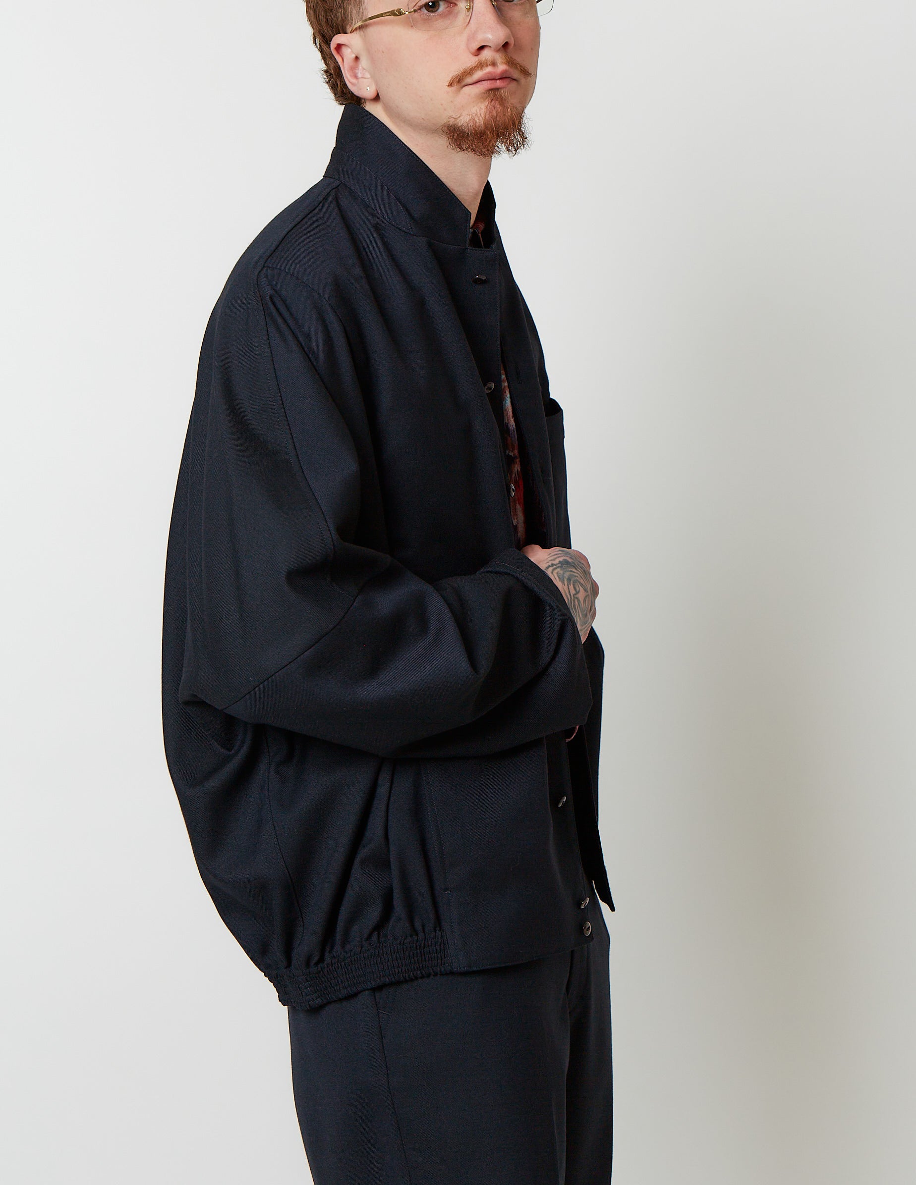 Notched Lapel Kite Shirt dark navy / brown
